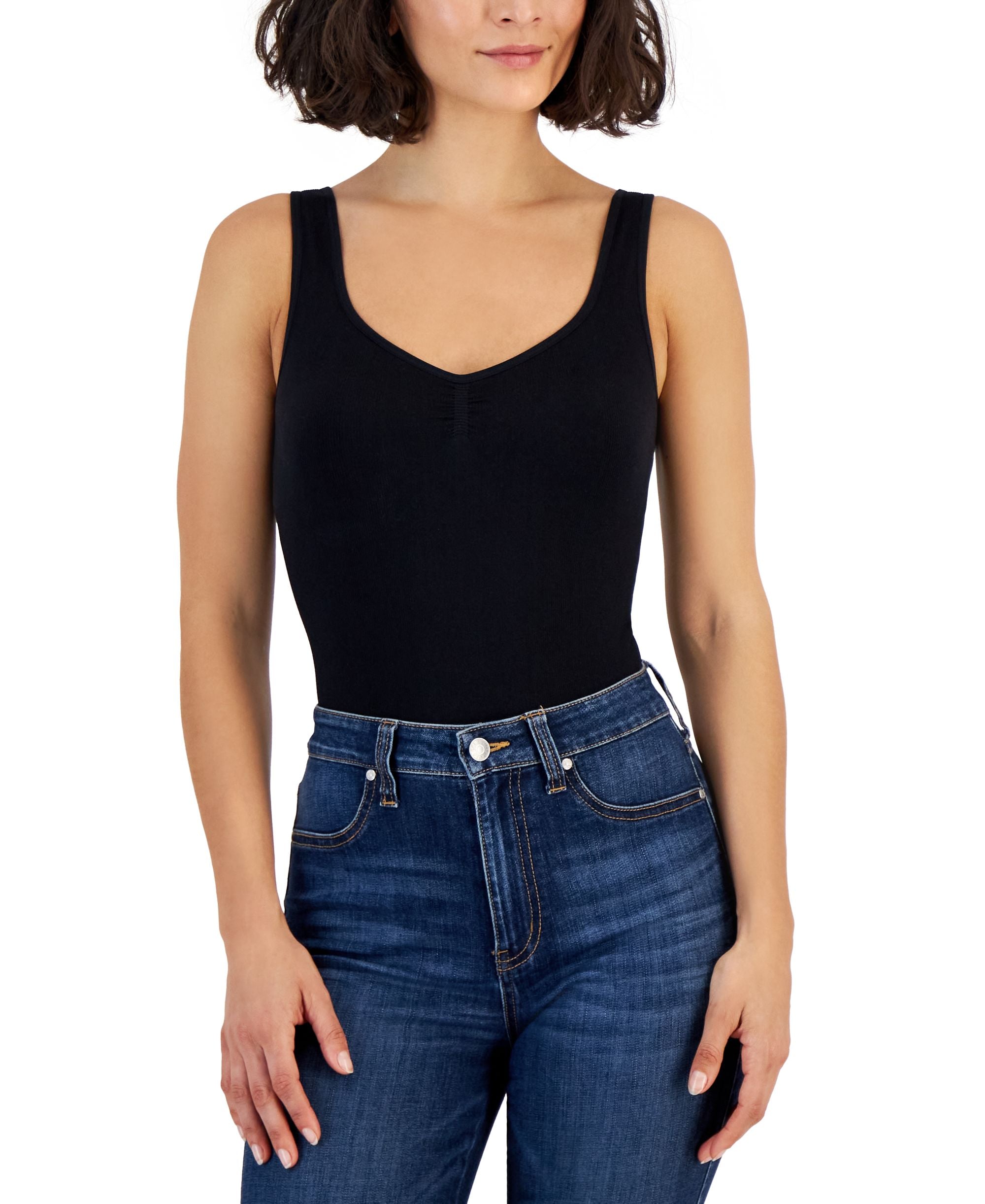 Juniors' Seamless V-Neck Sleeveless Bodysuit