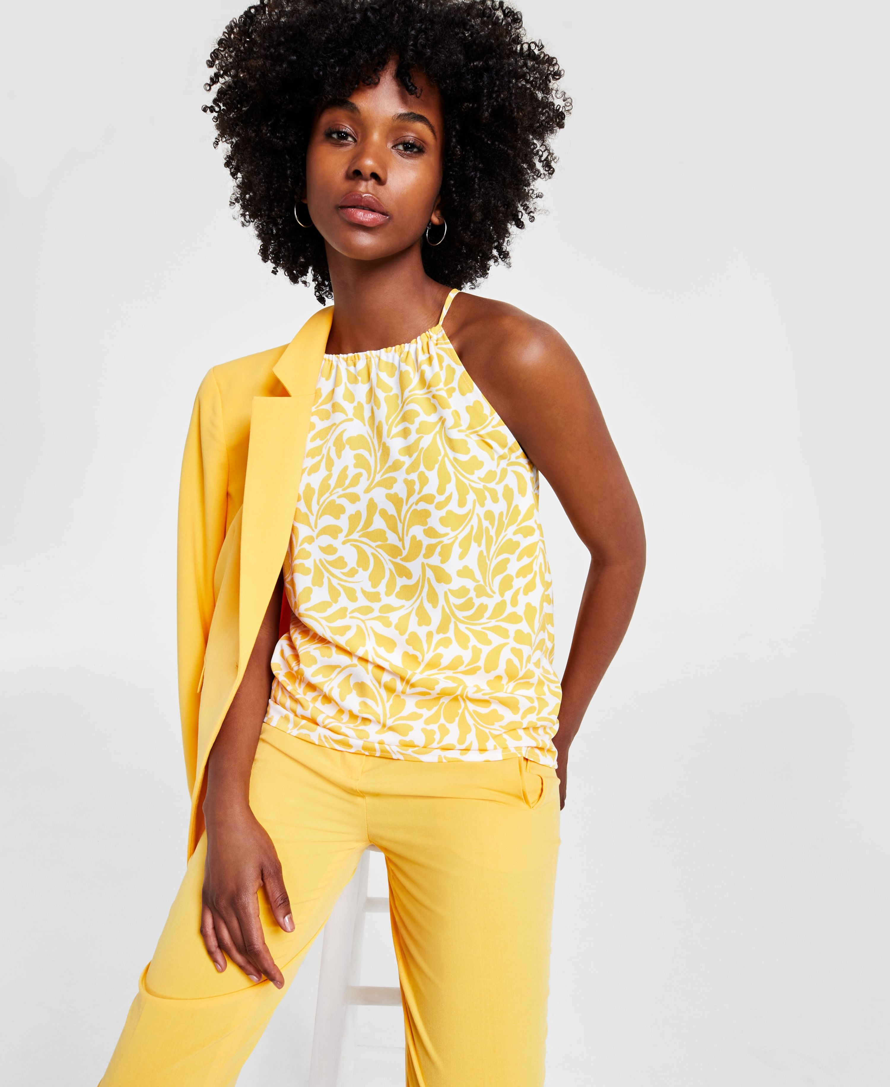 Women's Leaf-Print Halter-Neck Sleeveless Top
