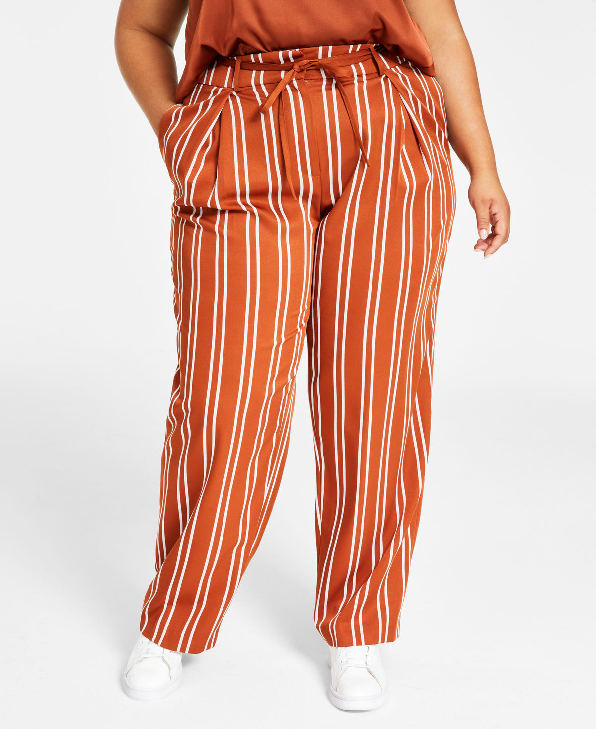 Plus Size Striped Tie-Waist Pants