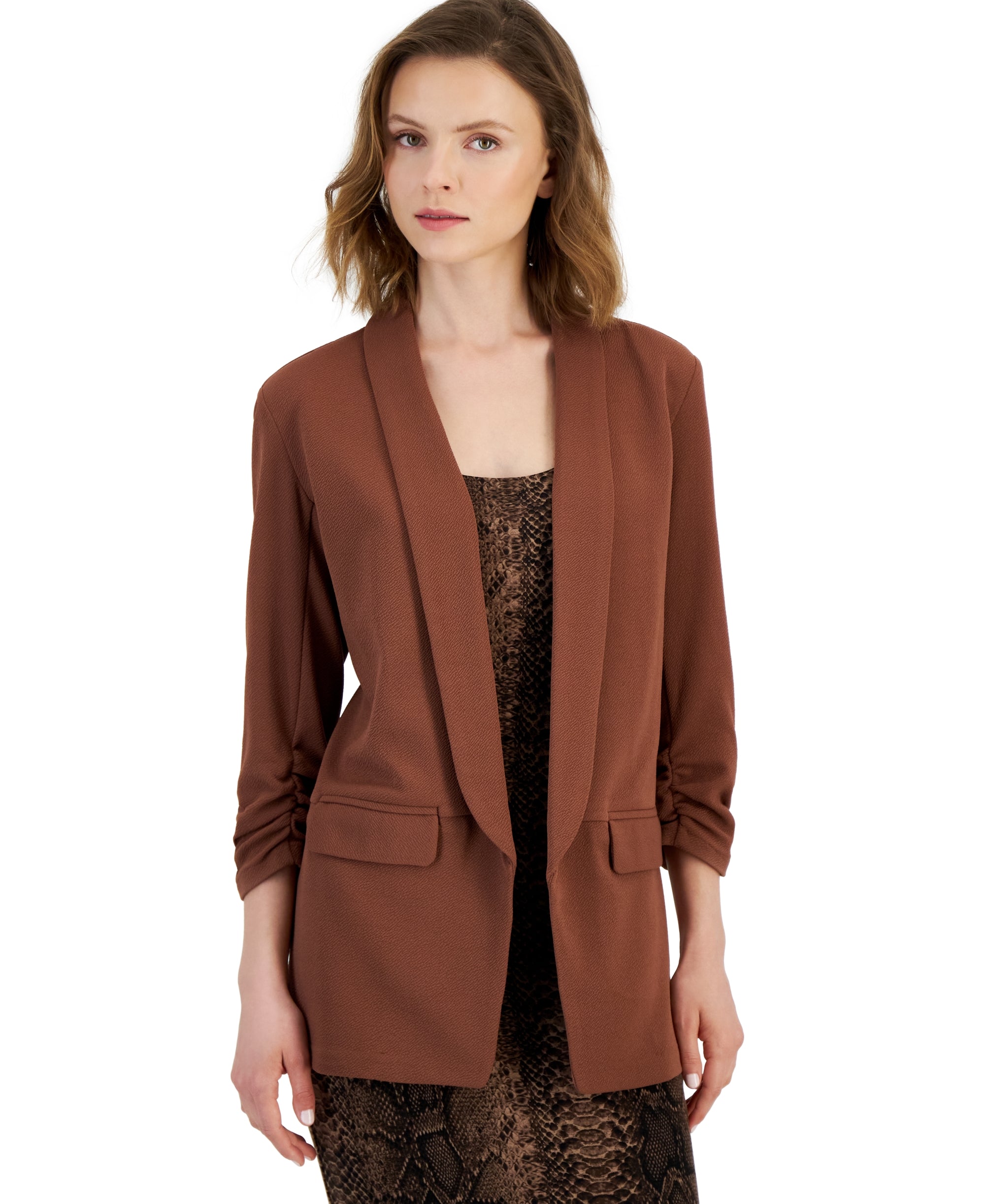 Women's Knit 3/4-Sleeve Boyfriend Blazer  Root Beer S