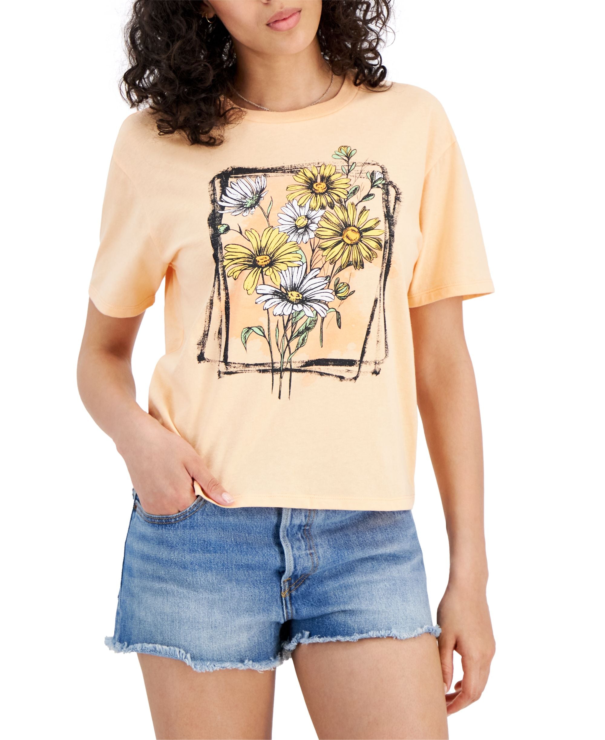 Juniors' Sunflower Printed T-Shirt