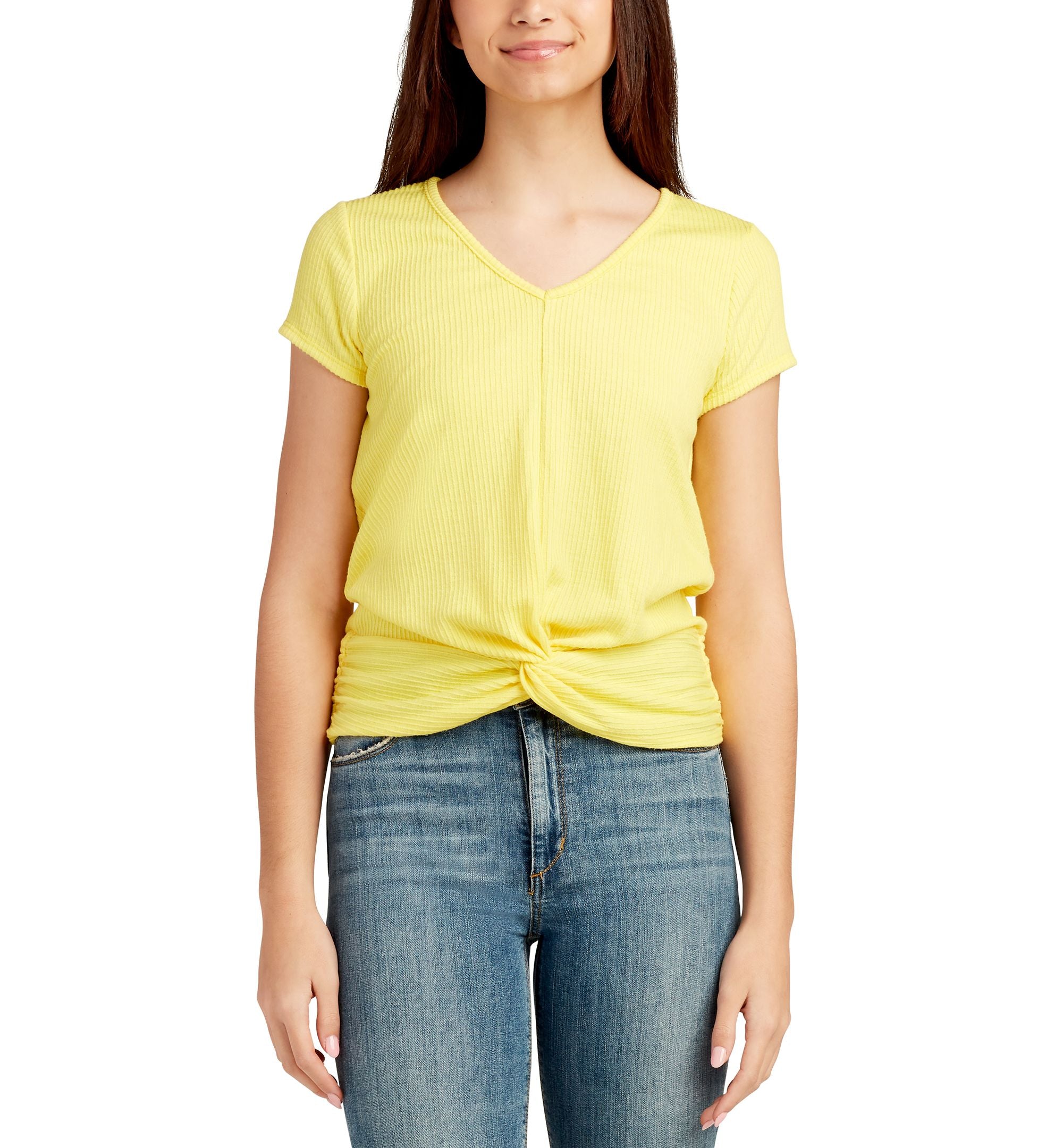 Juniors' Twisted-Hem Ribbed-Texture Top