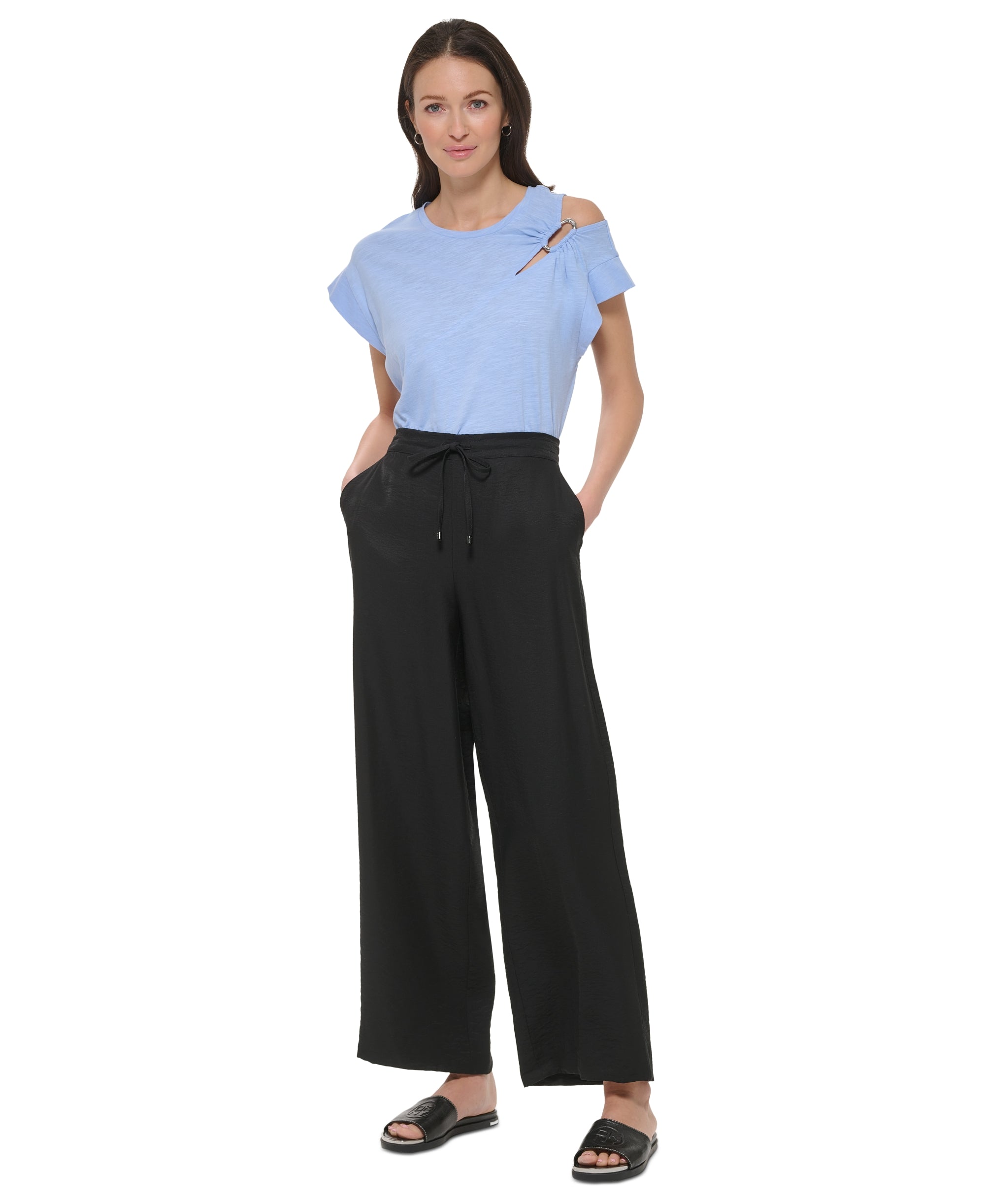 Women's Drawstring Pull-On Wide-Leg Pants