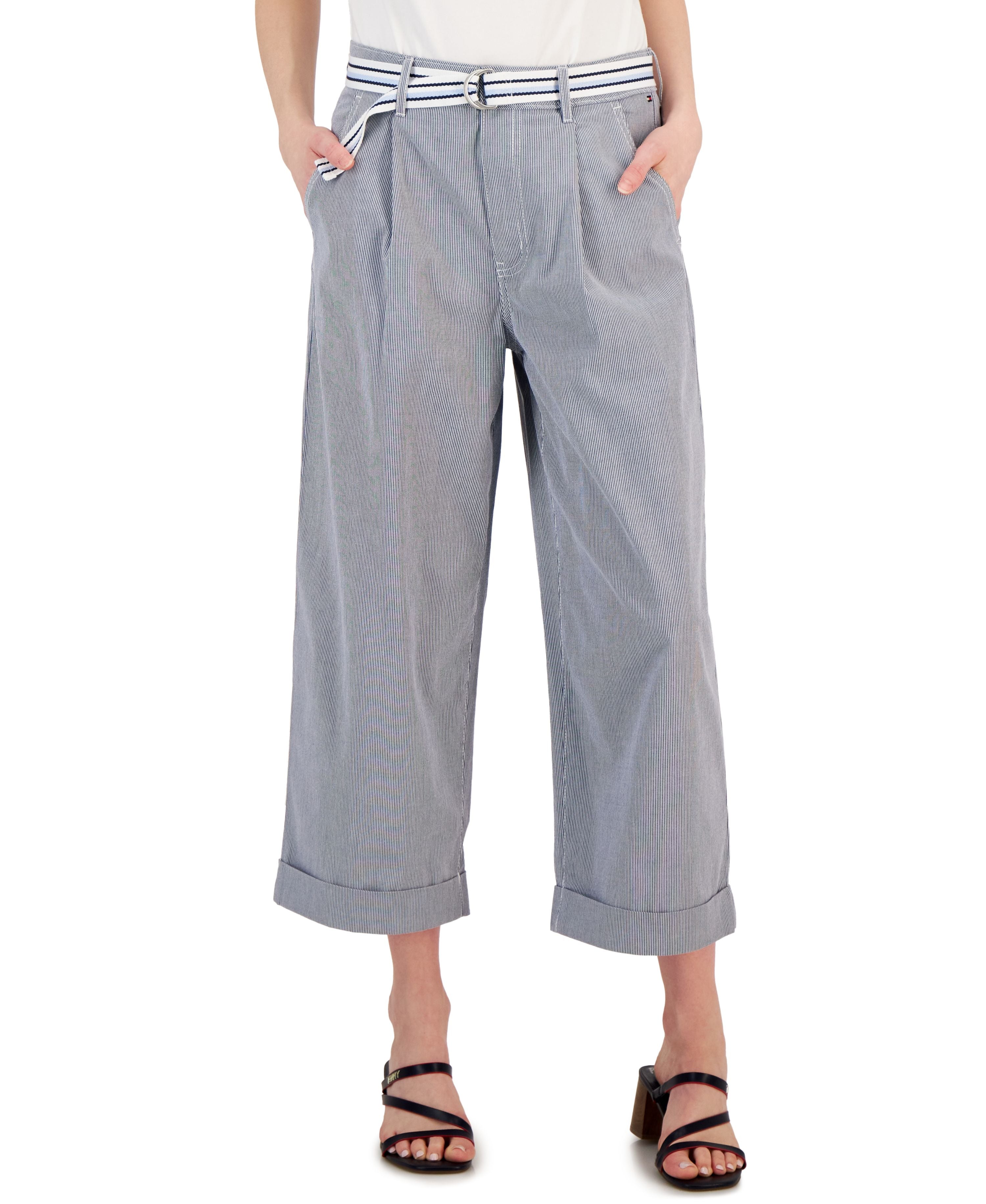 Women's Striped Pleated Wide-Leg Pants