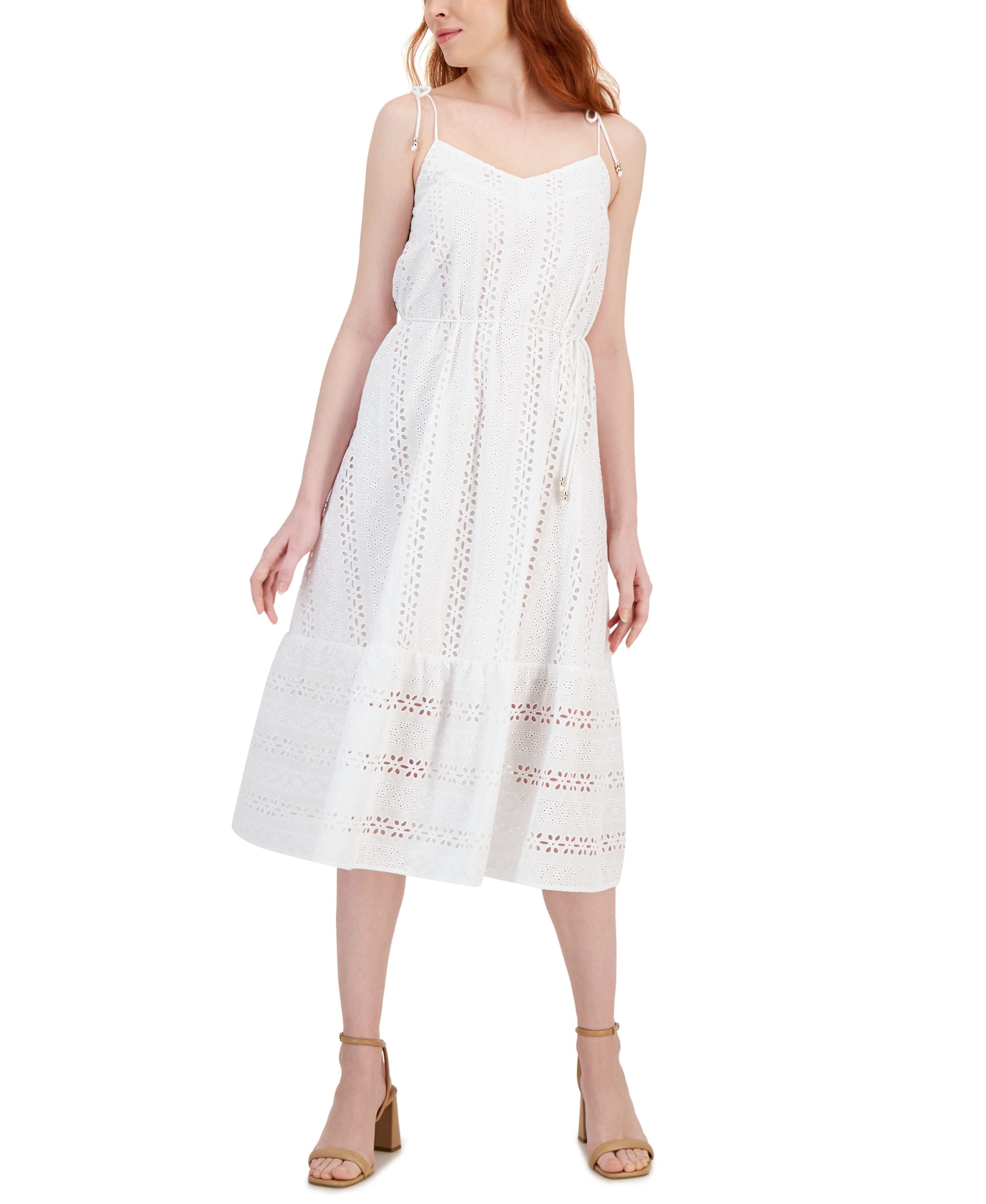 Women's Sleeveless V-Neck Eyelet Midi Dress