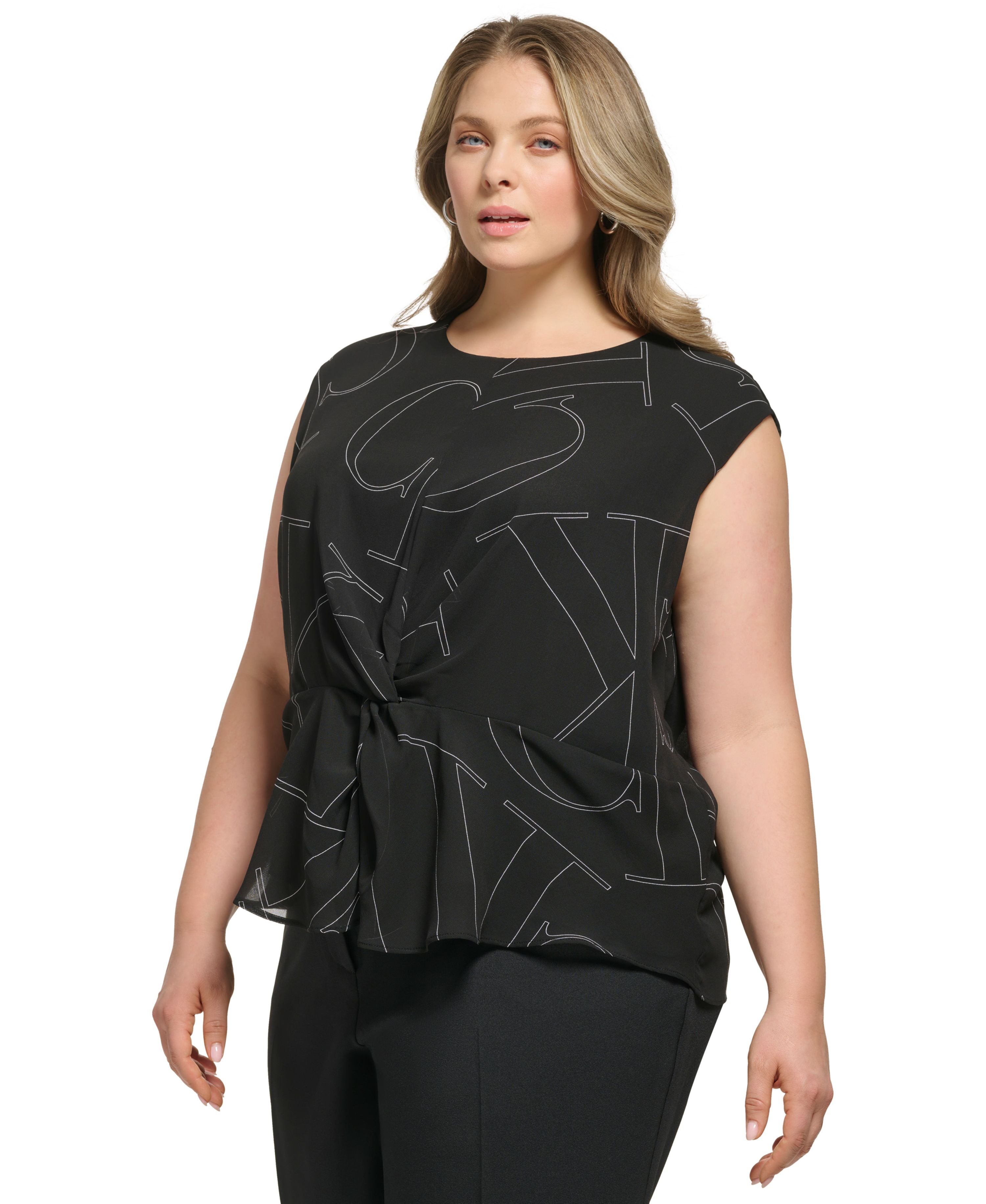 Plus Size Twist-Front Logo-Print Top