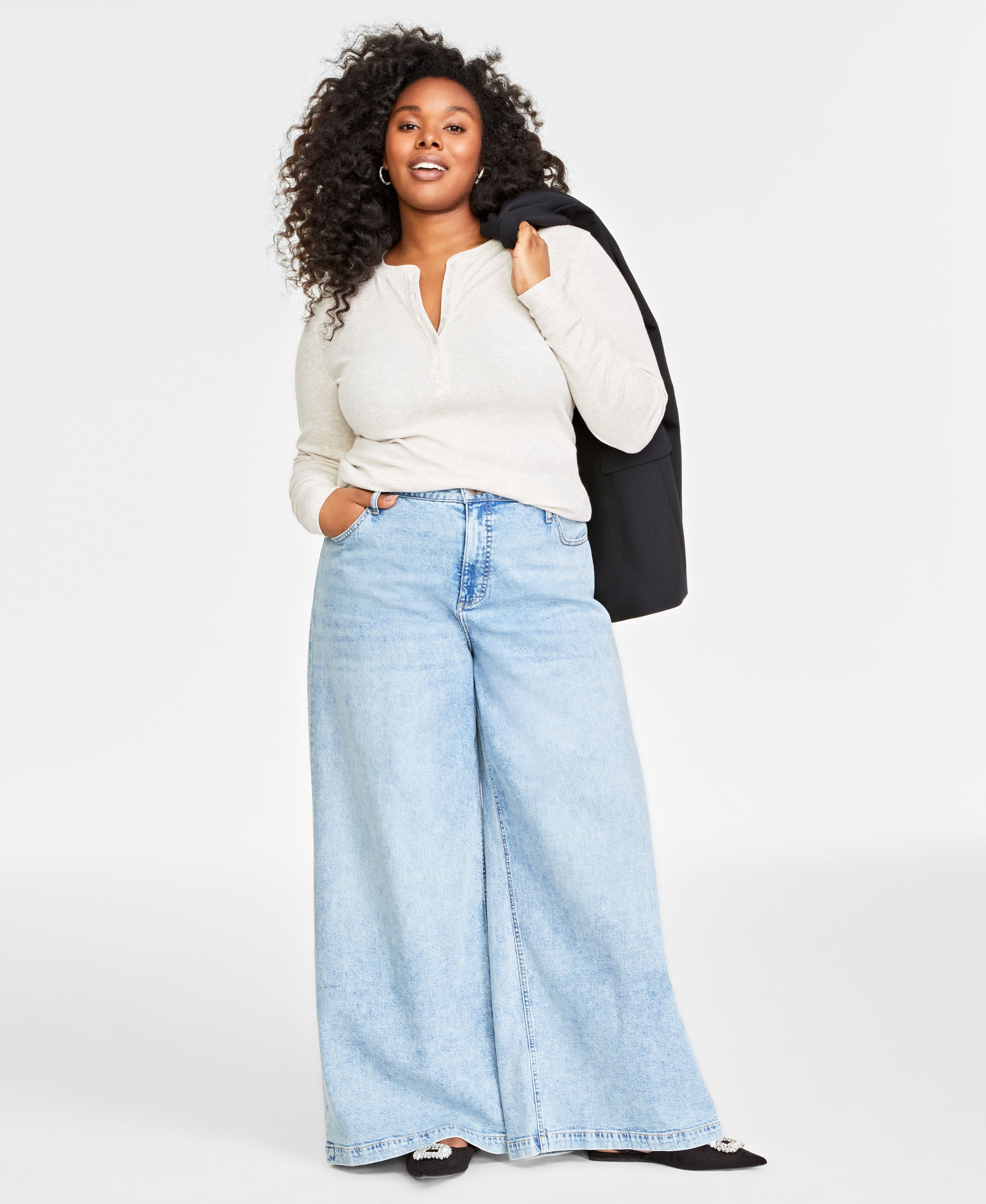 Plus Size Ribbed Long-Sleeve Henley Top