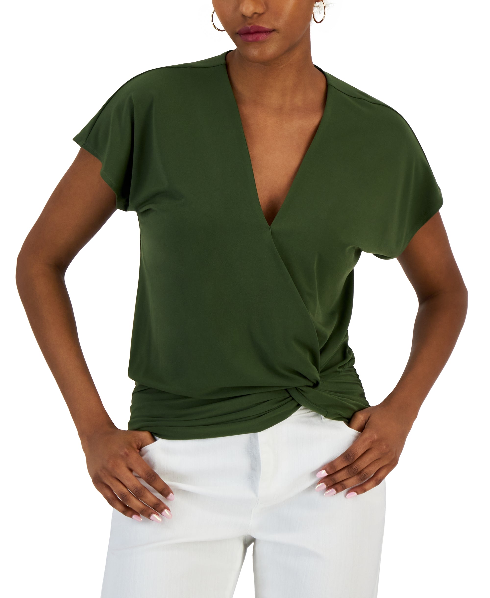 Women's Faux-Wrap Knot-Hem Top
