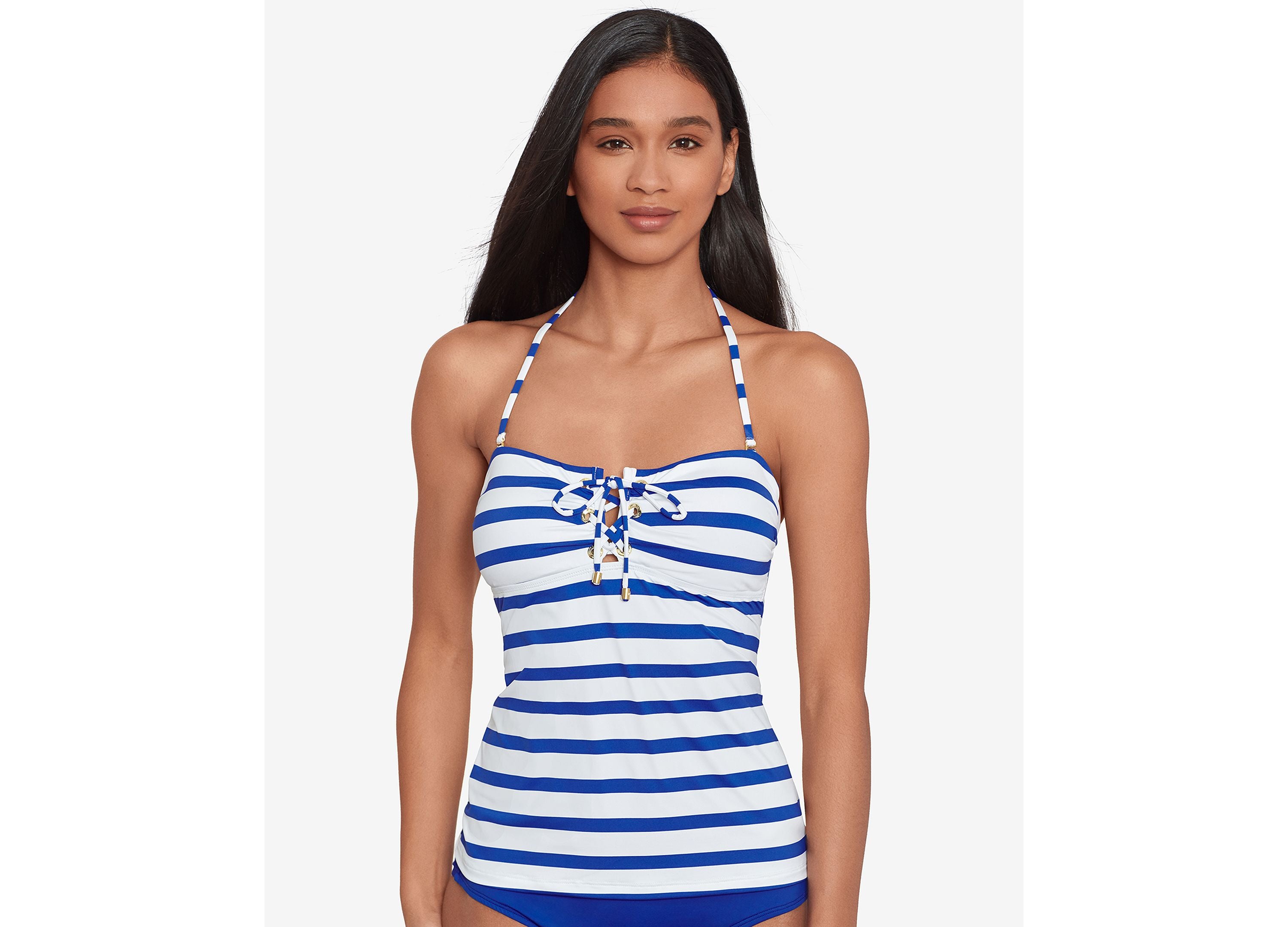 Women's Striped Lace-Up Tankini Swim Top