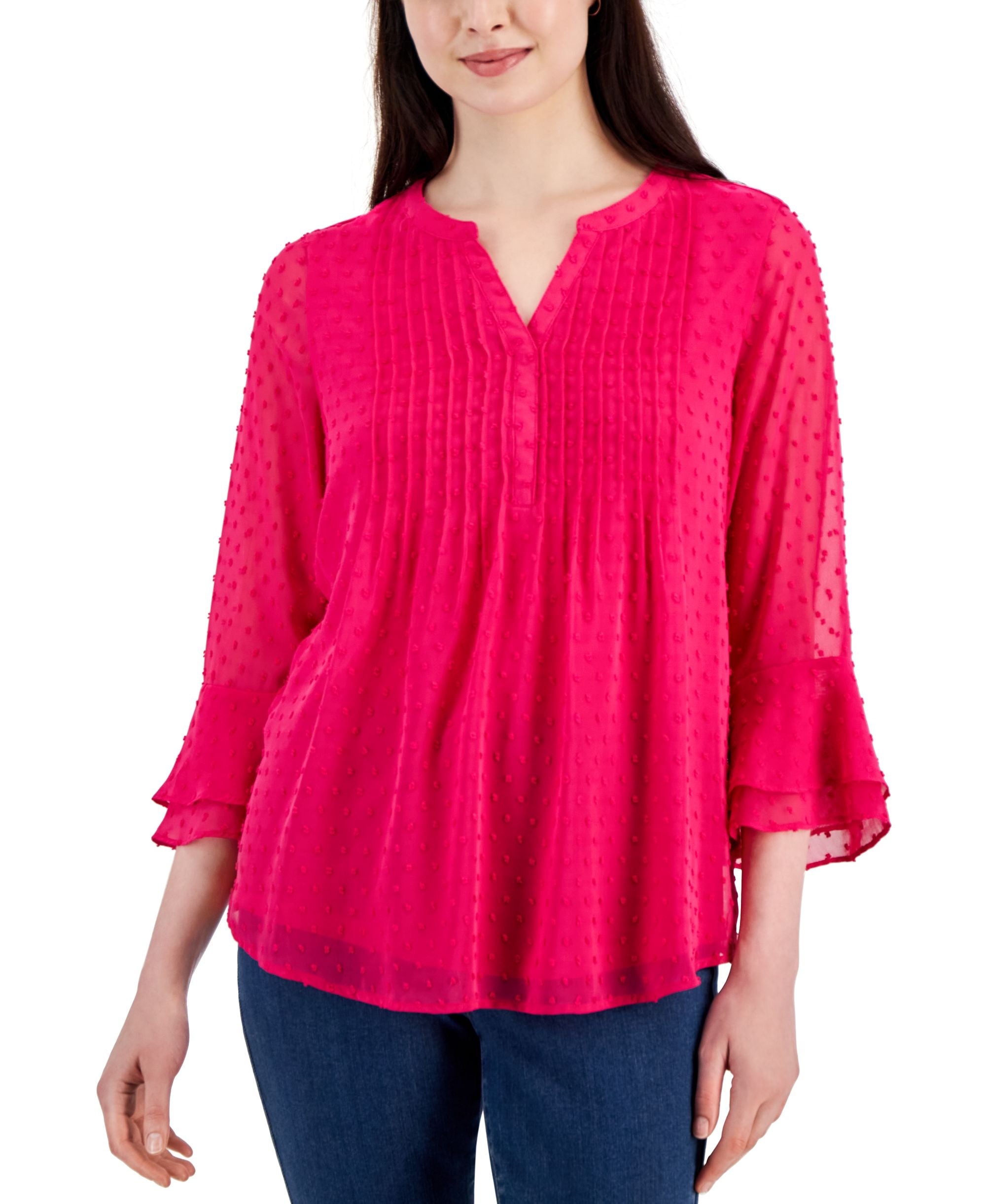 Charter Club Petite Double Ruffle Textured Pintuck Top