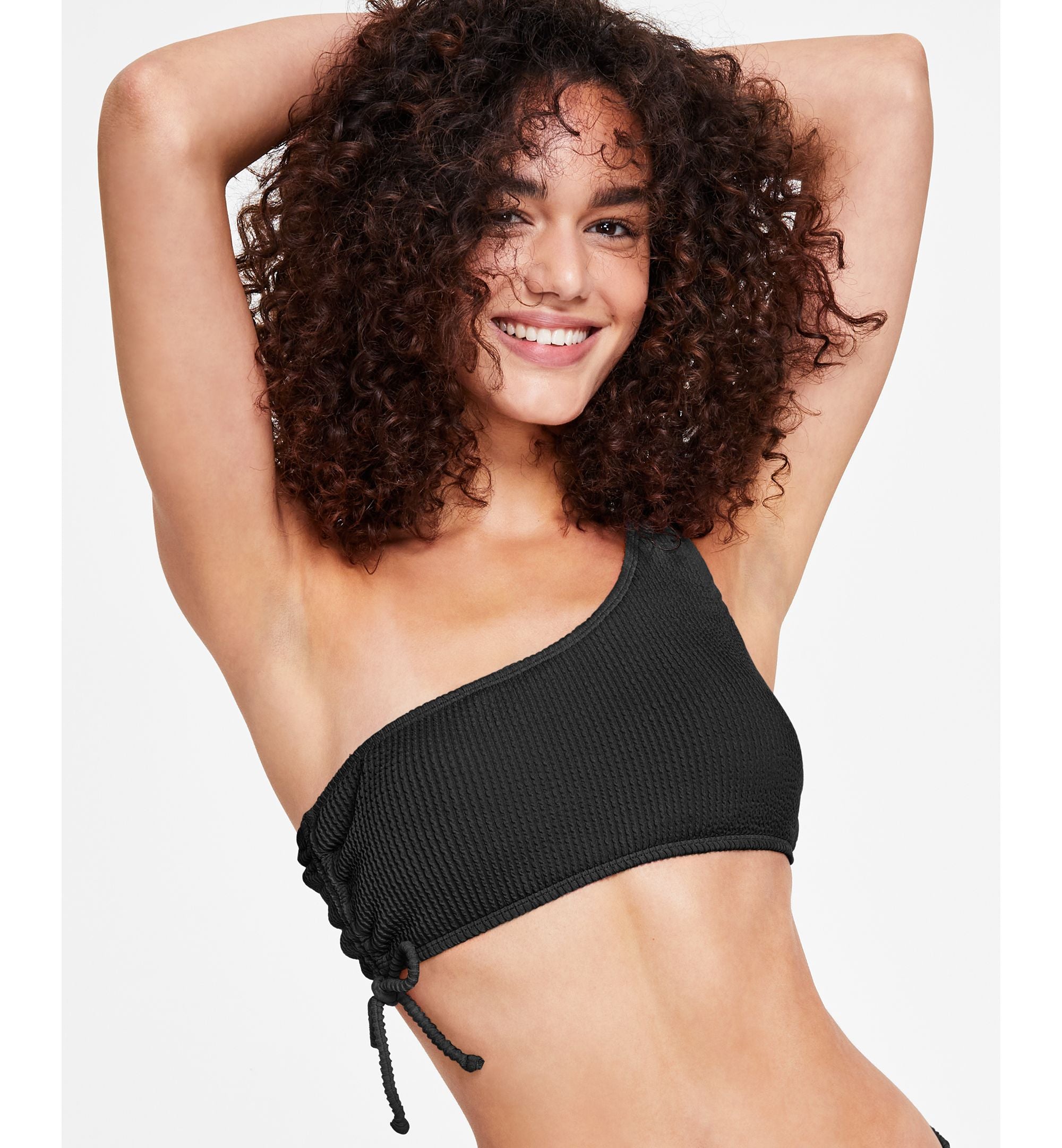 Juniors' One-Shoulder Side-Shirred Bikini Top