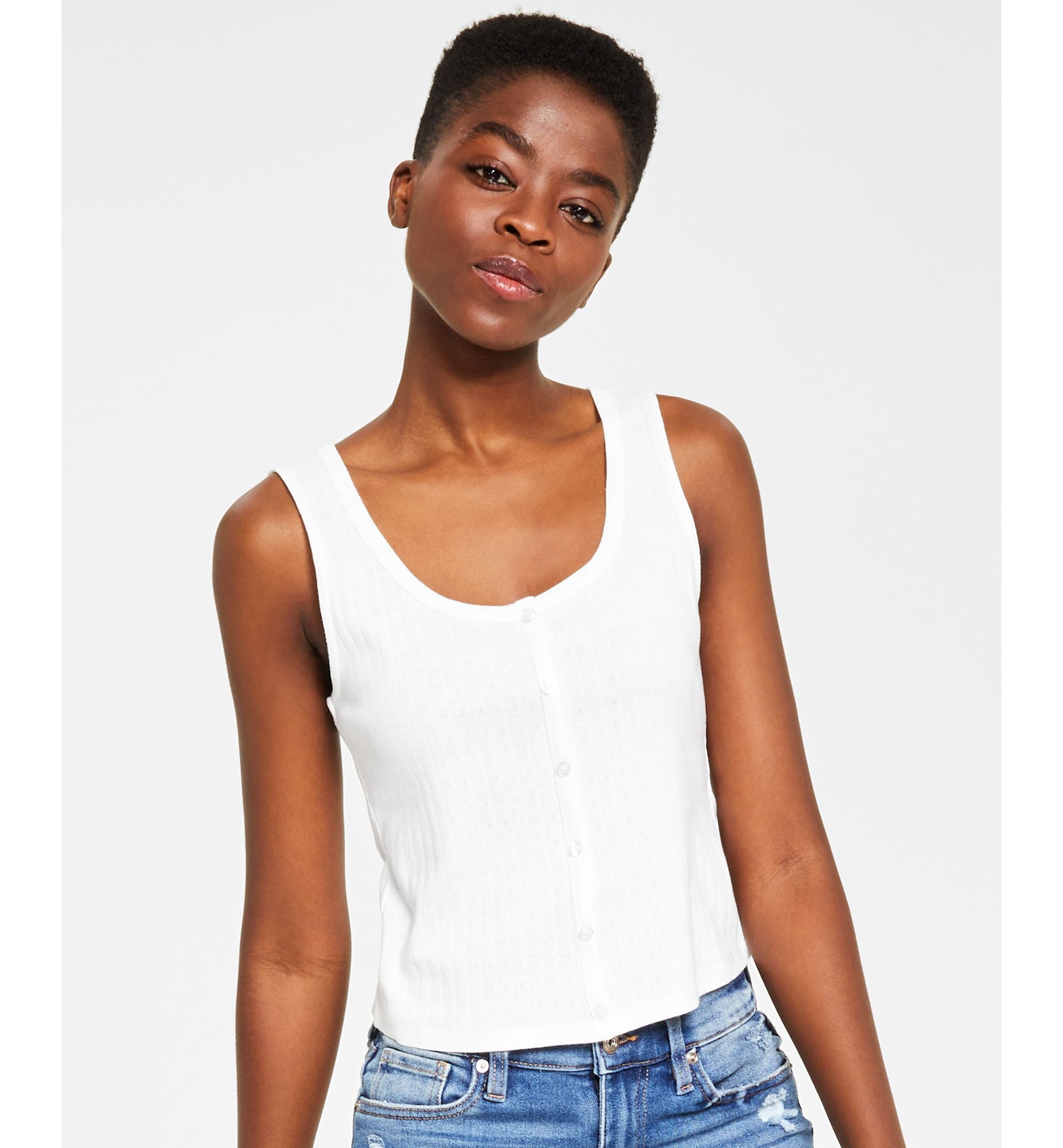 Juniors' Scoop-Neck Button-Front Tank Top