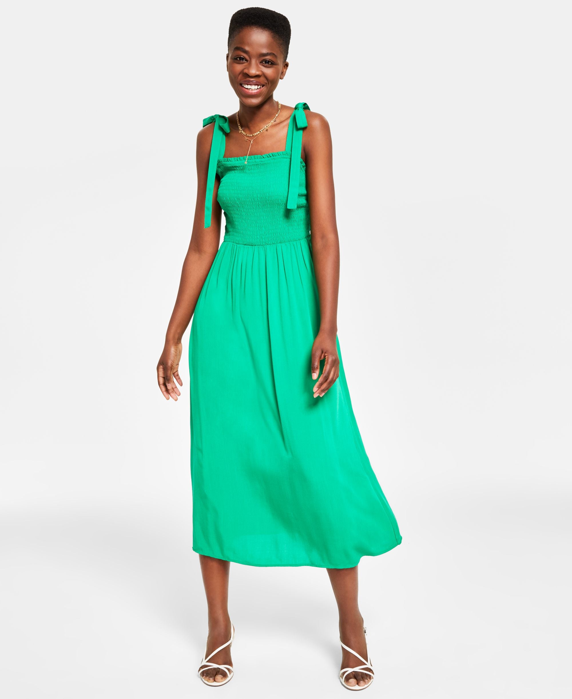 Juniors' Smocked Sleeveless Midi Dress