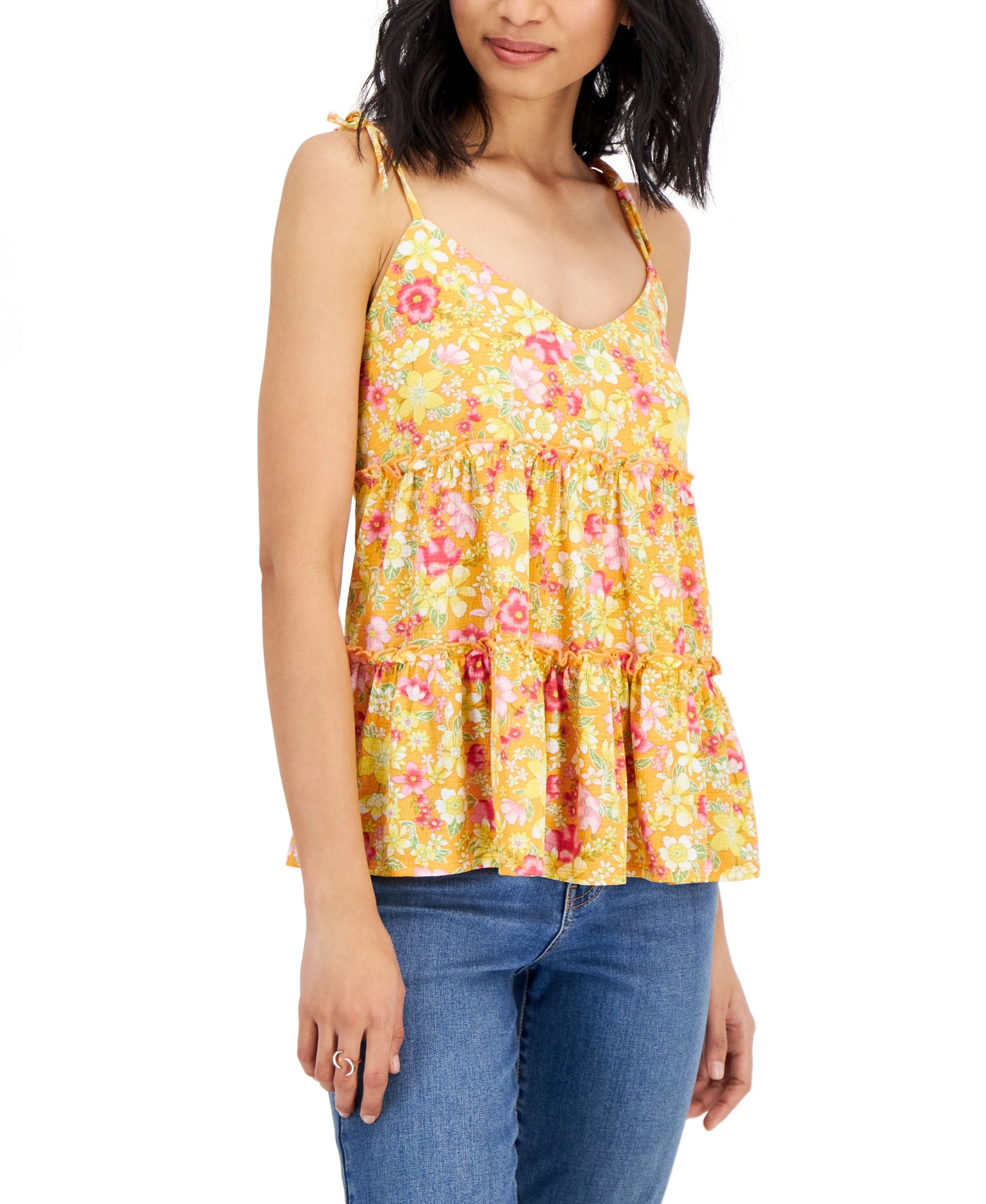 Juniors' Tiered V-Neck Sleeveless Tank Top