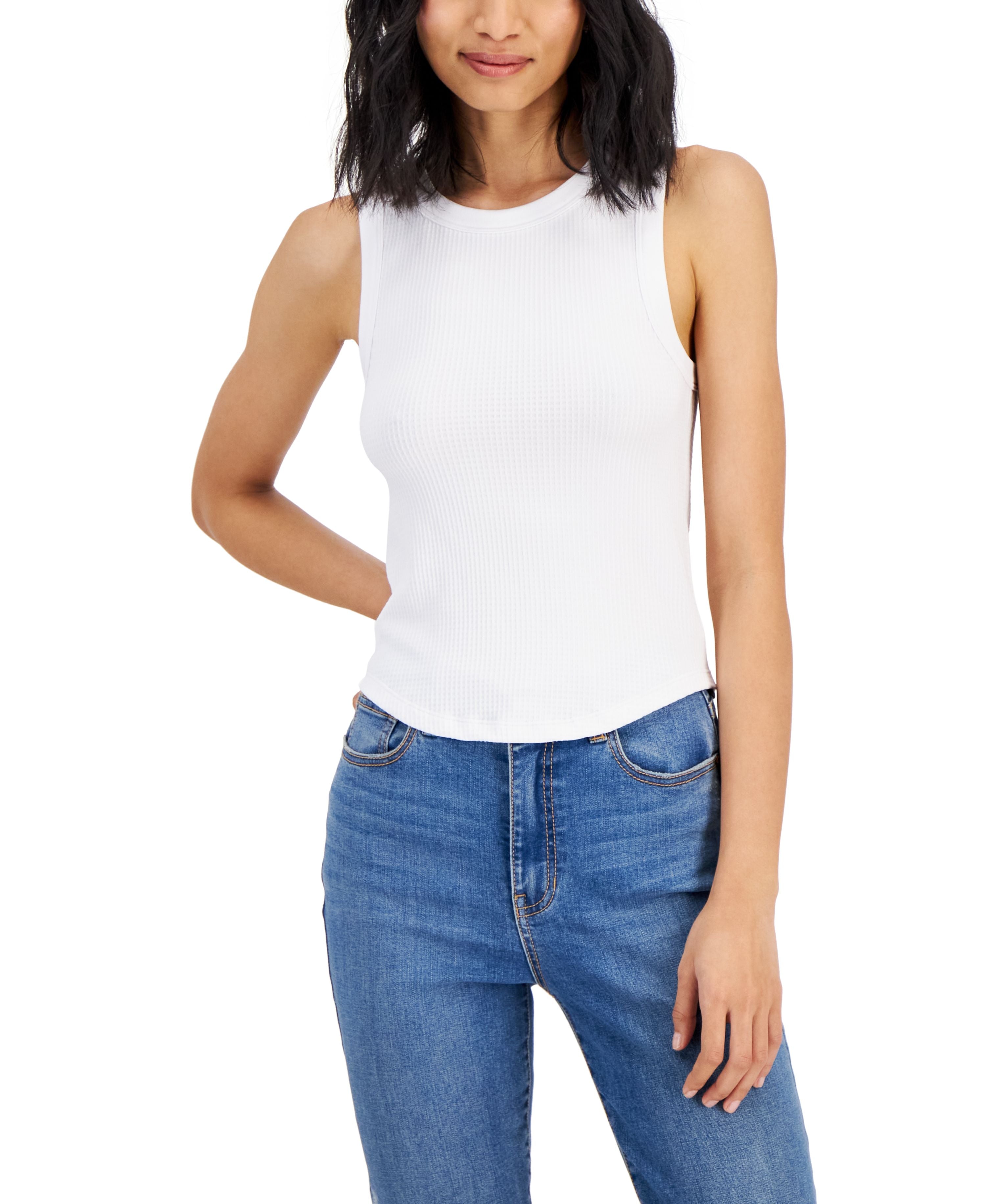 Juniors' Crewneck Seamless Waffle-Knit Tank Top