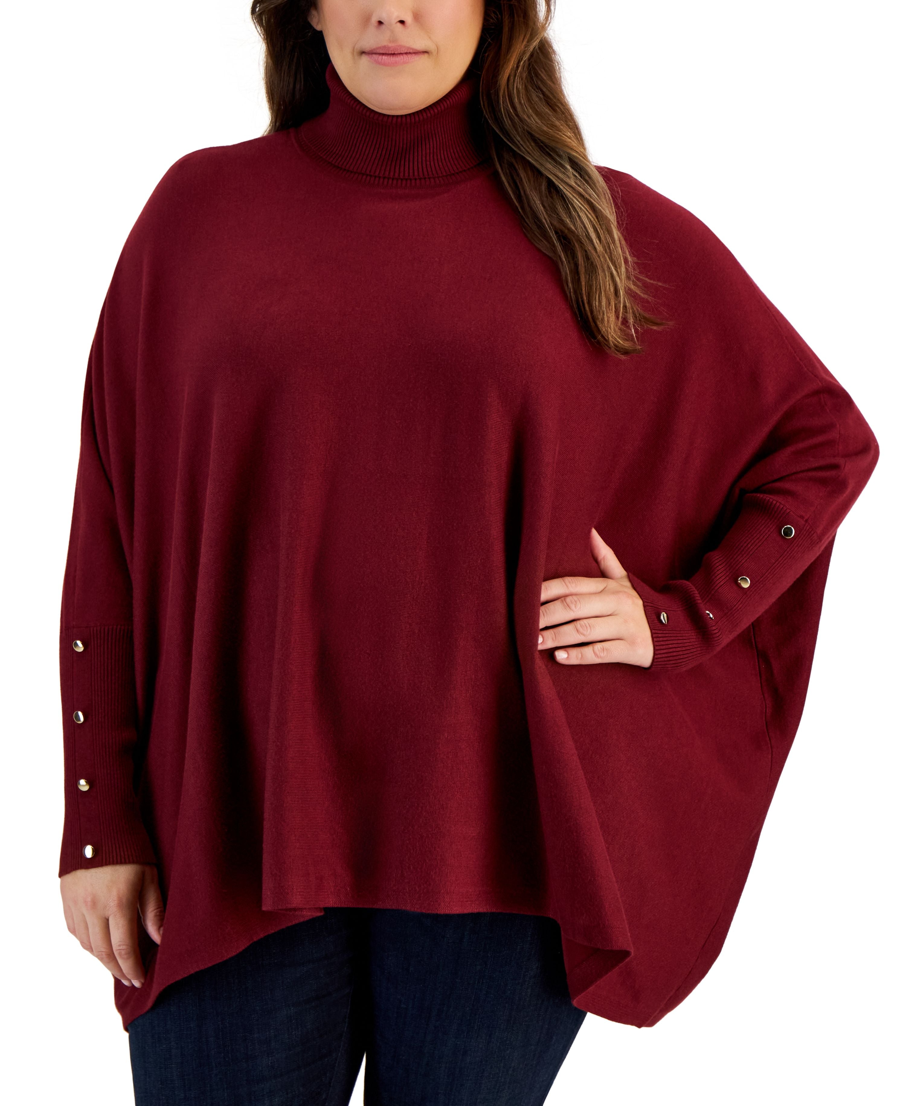 Plus Size Solid Turtleneck Poncho Sweater