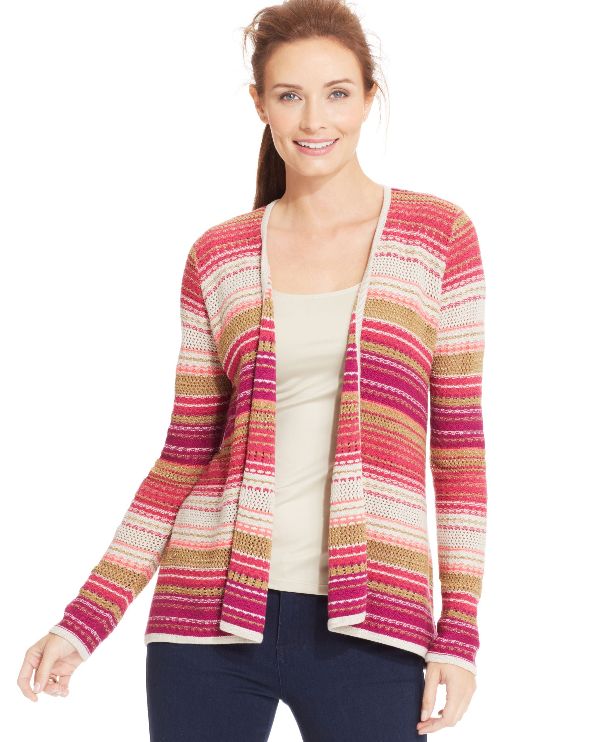 Charter Club Petite Printed High-Low Cardigan