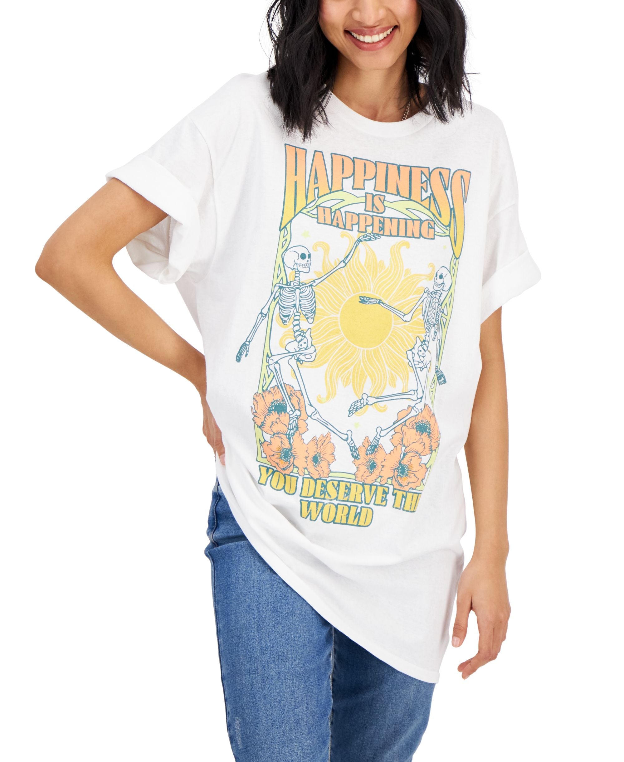 Juniors' Happiness Skeletons Short-Sleeve T-Shirt