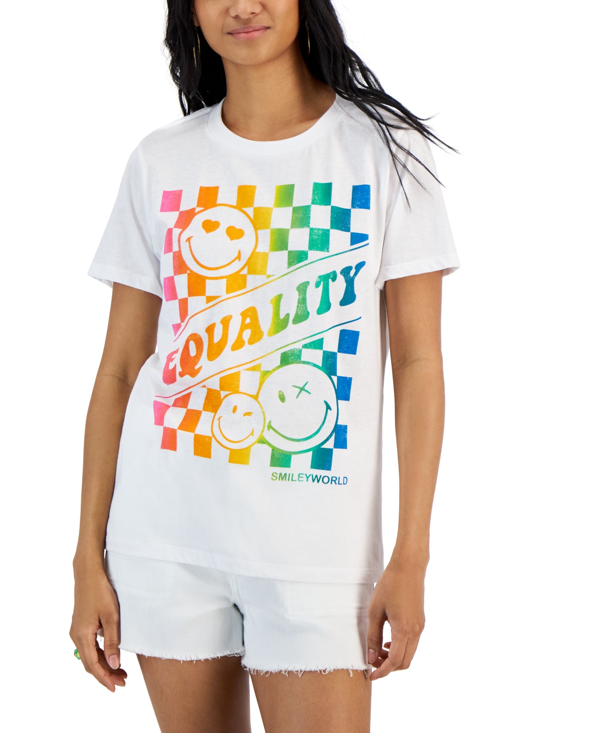 Juniors' Checkered Equality Graphic T-Shirt