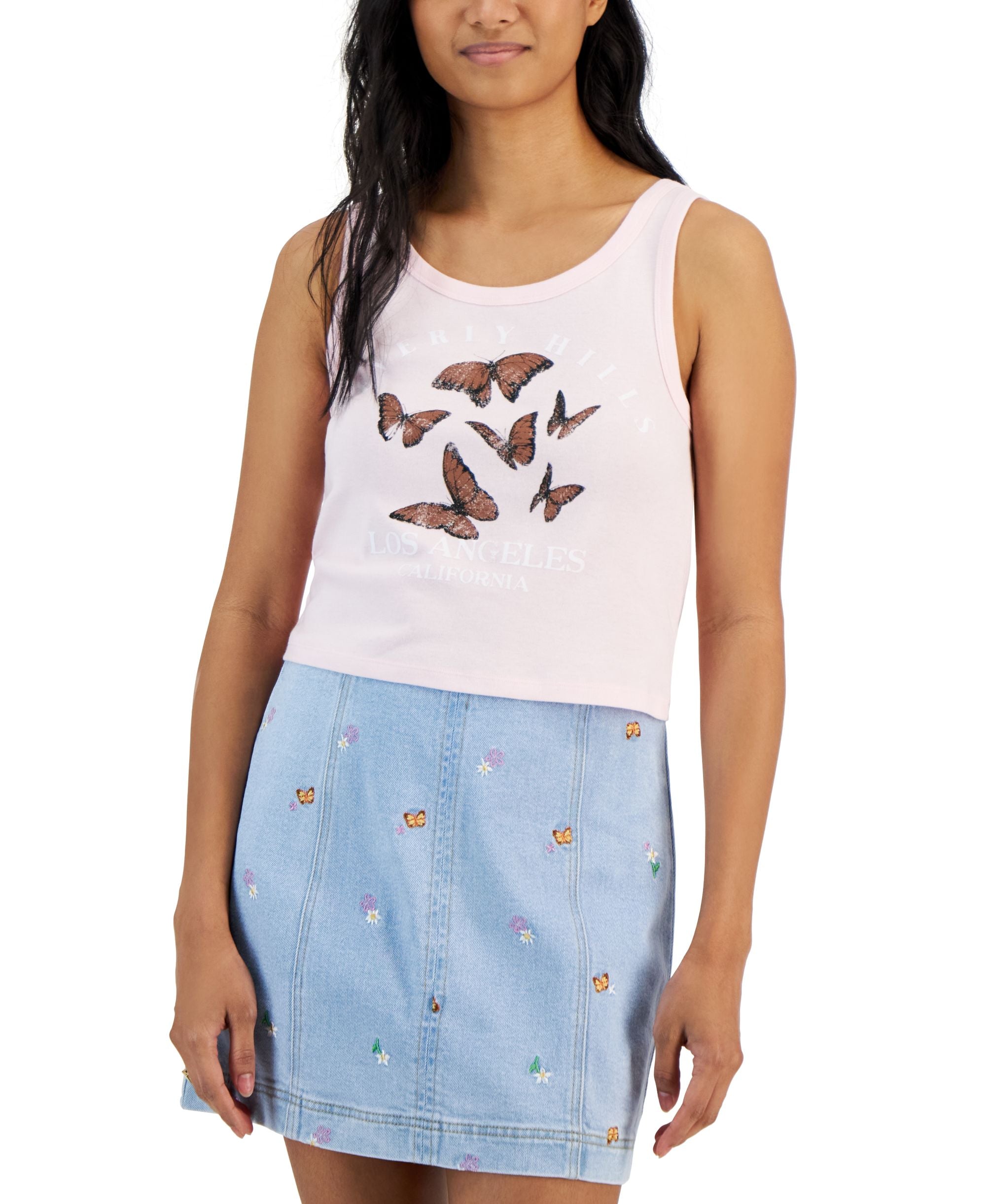 Juniors' Beverly Hills Butterflies Graphic Tank Top