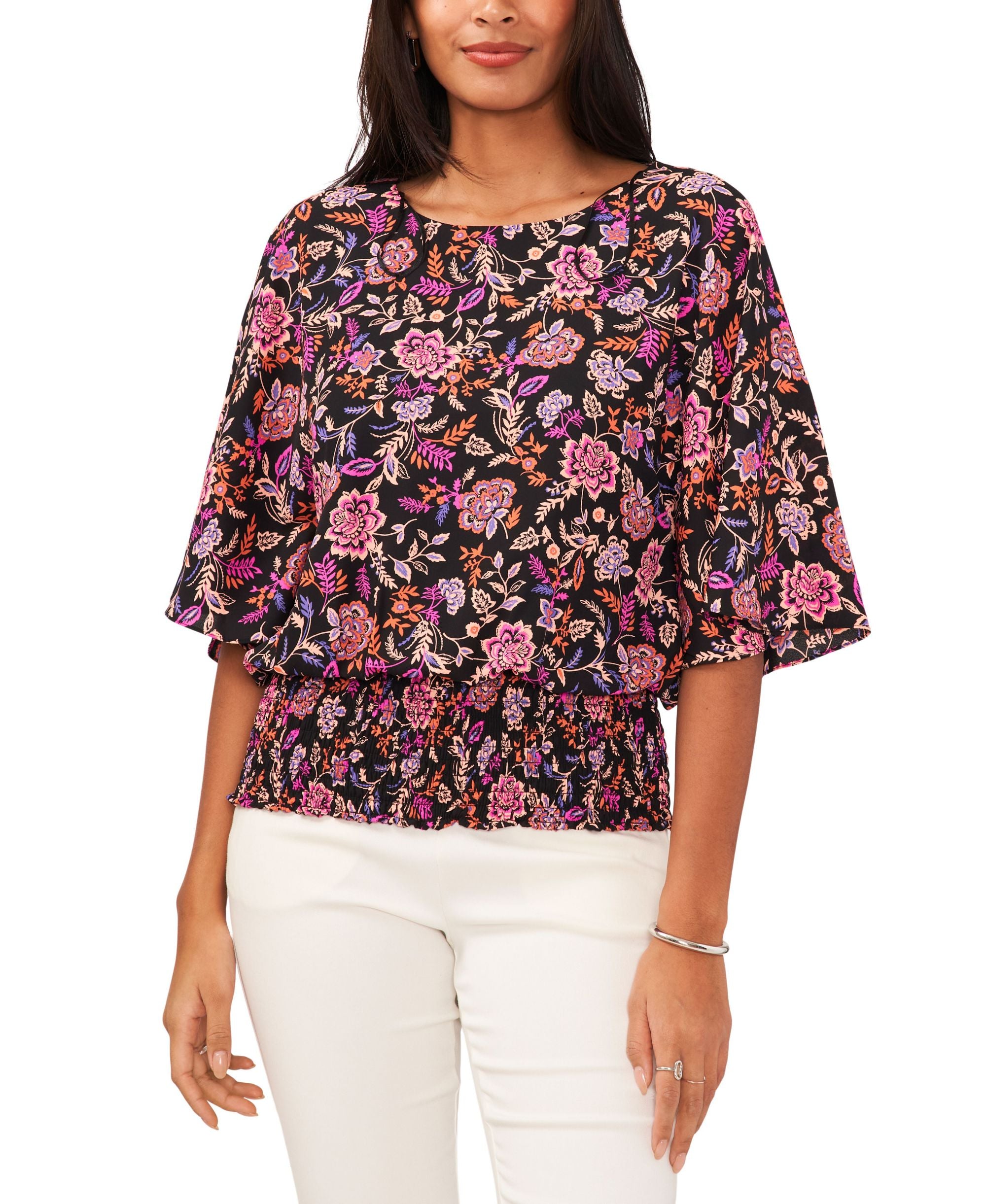 Sam Jess Printed Smocked Waist Top