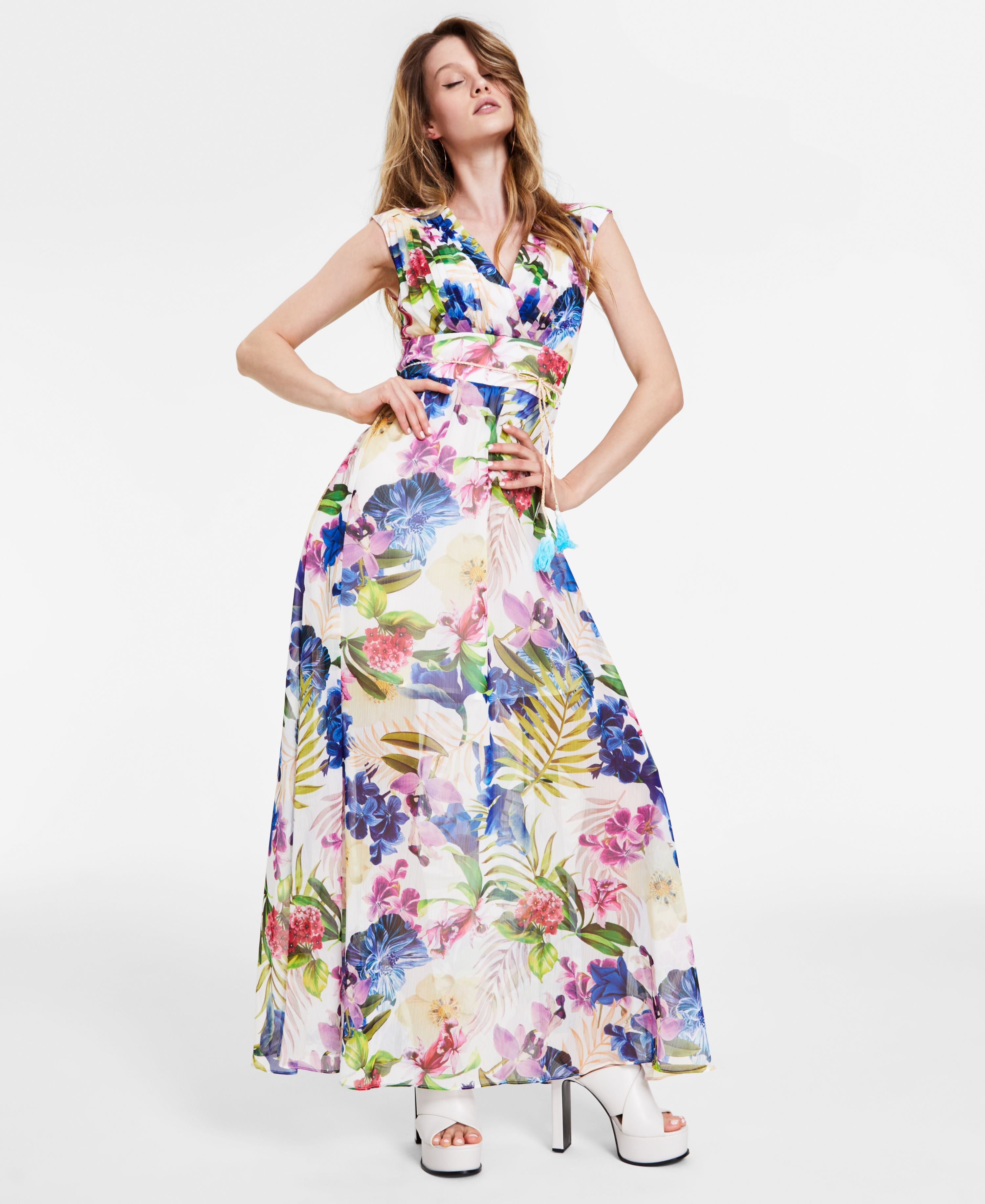 Women's Gilda Floral-Print Cap Sleeve Maxi Dress