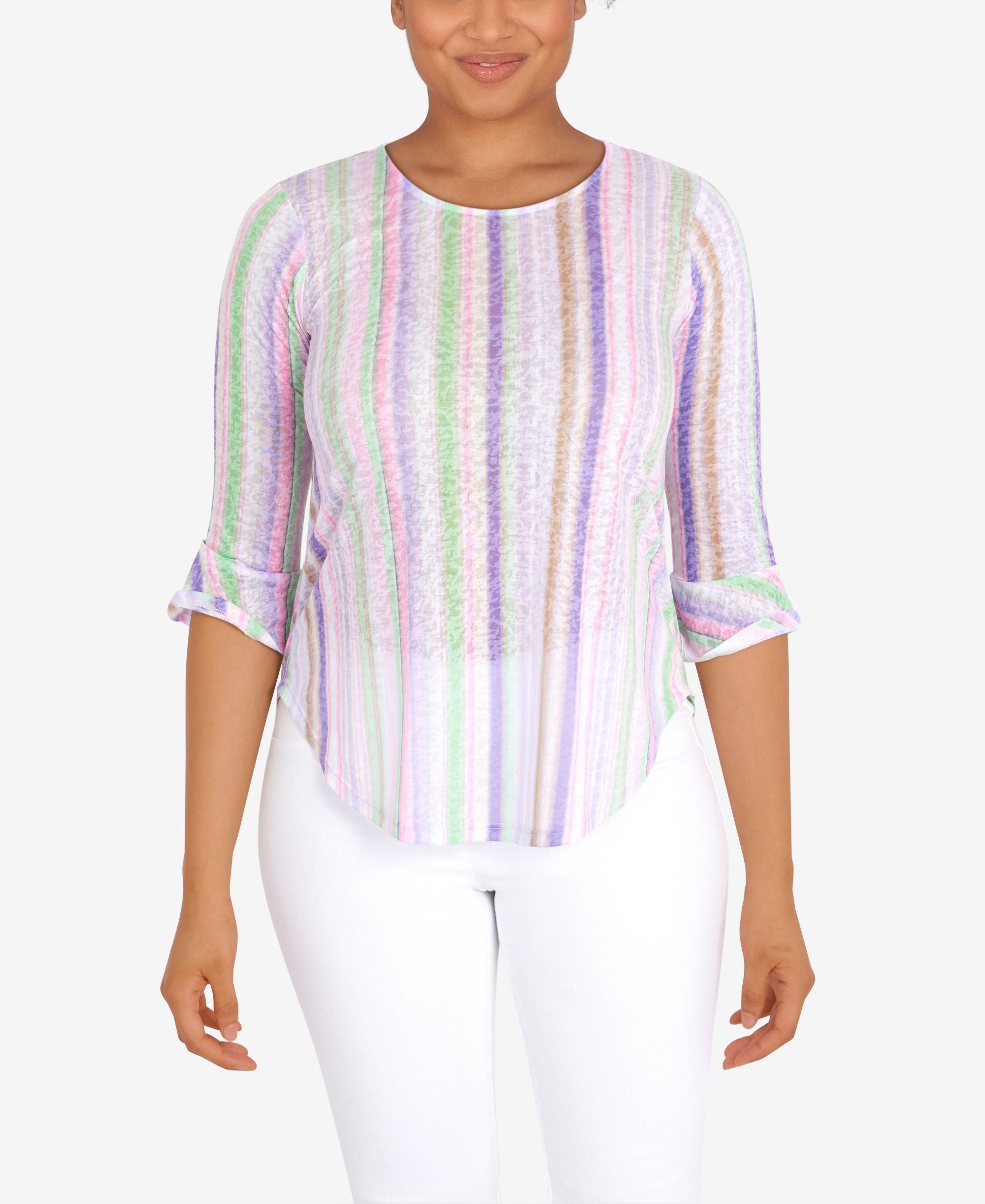 Petite Knit Candy Stripe Print Top