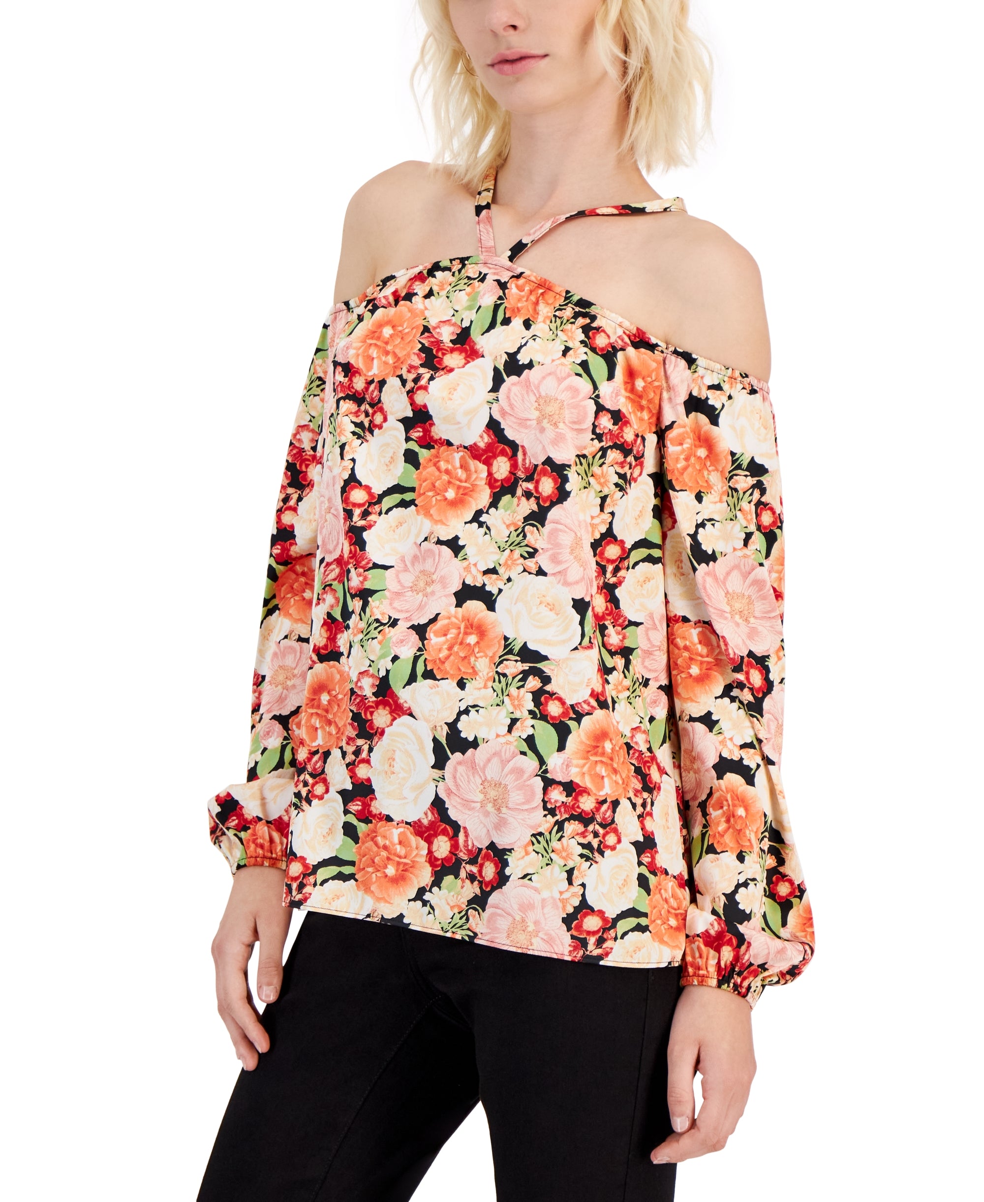 Women's Printed Long-Sleeve Halter Top