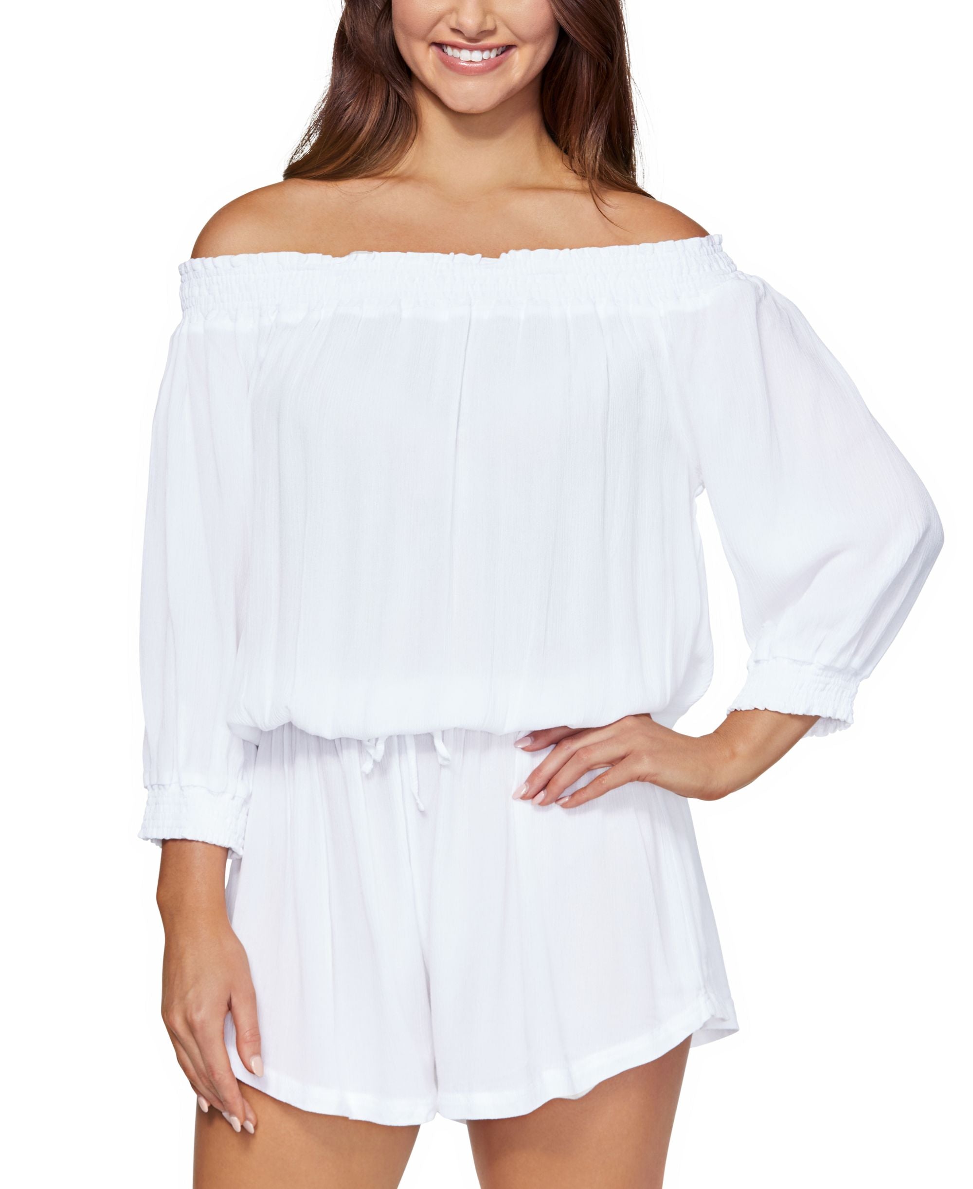 Juniors' West Coast Off-The-Shoulder Romper Cover-Up