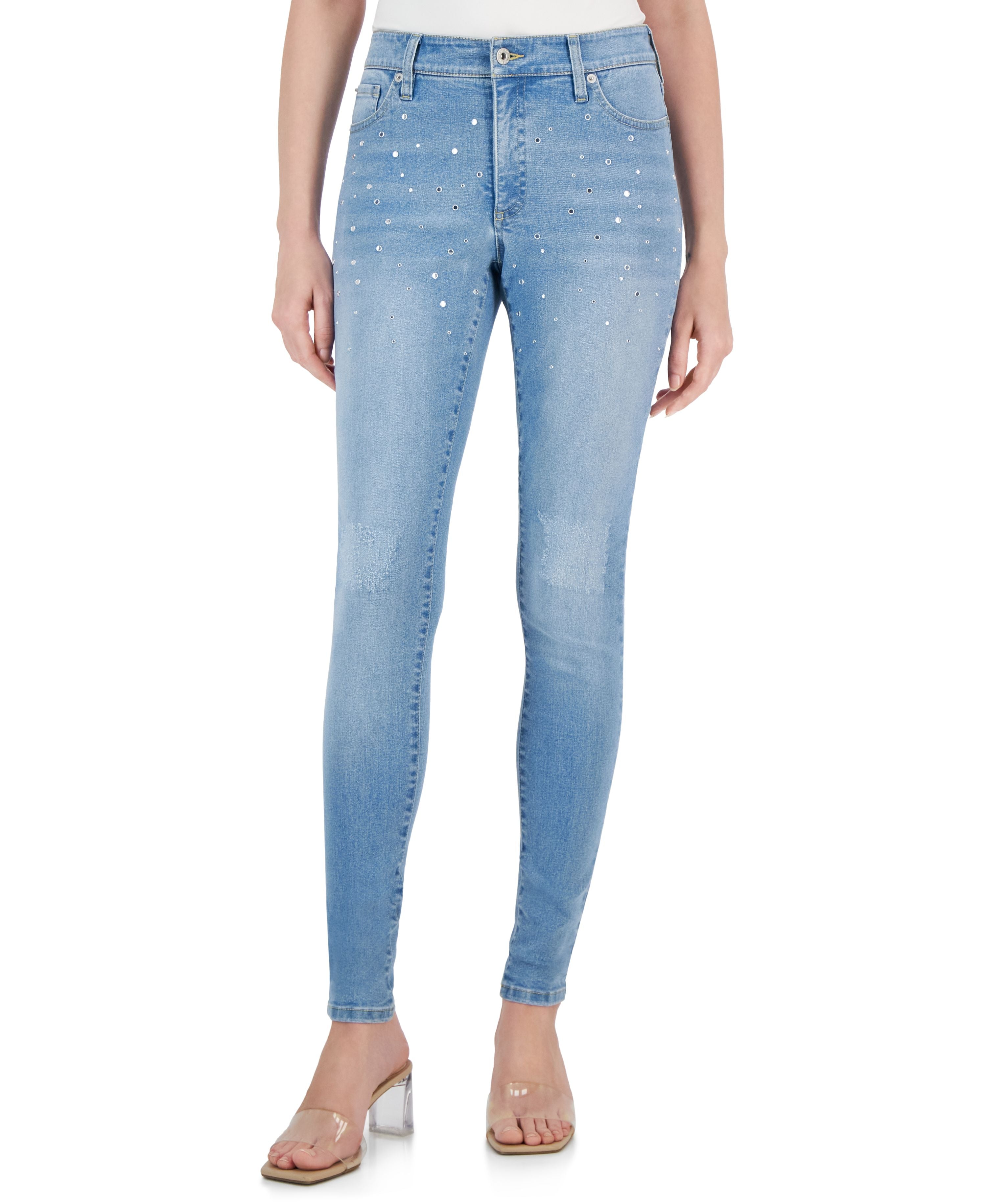 Women's Studded Distressed-Knee Skinny Jeans