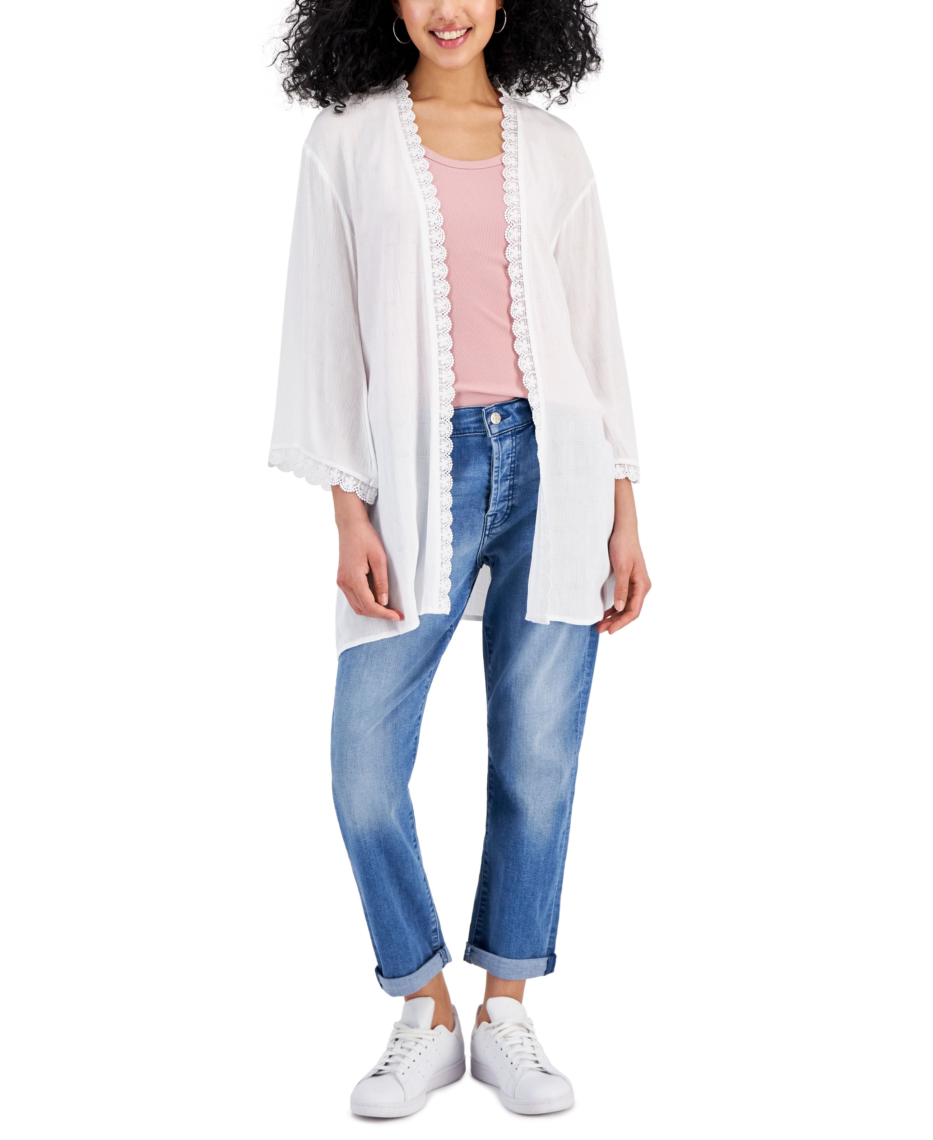 Juniors' Crochet-Trim Kimono