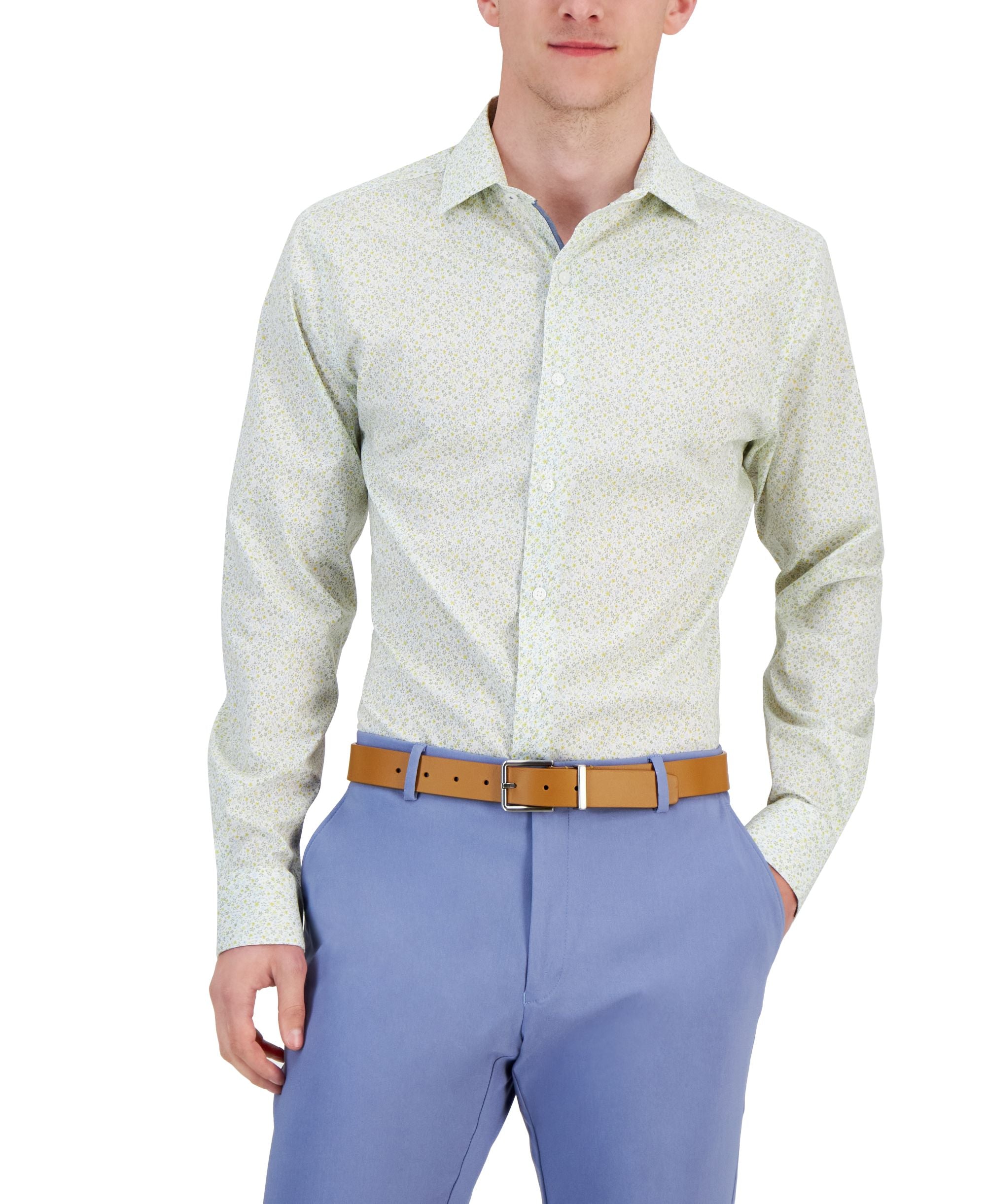 Men's Slim Fit Floral Print Dress Shirt