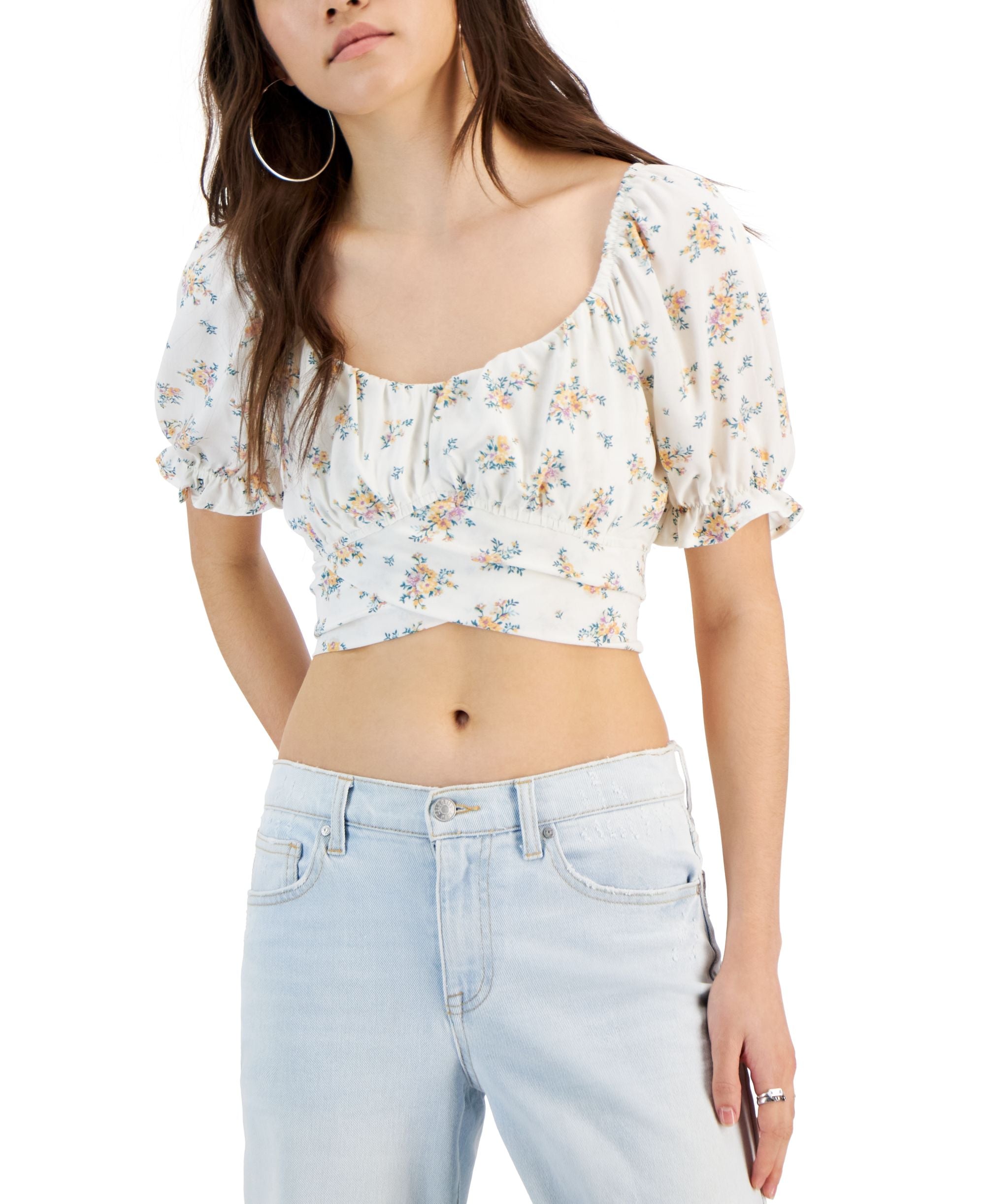 Juniors' Tie-Back Peasant Top