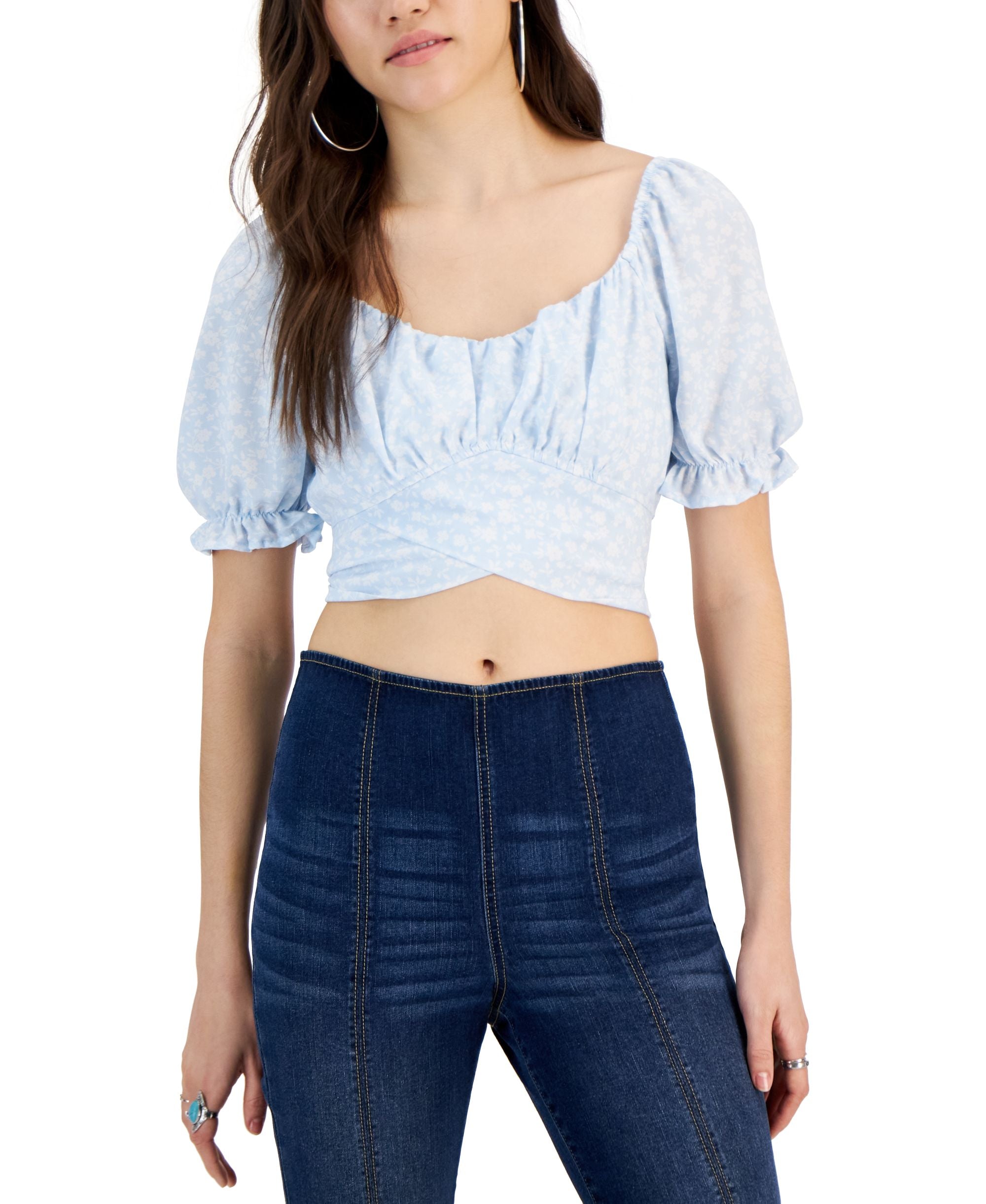 Juniors' Tie-Back Peasant Top