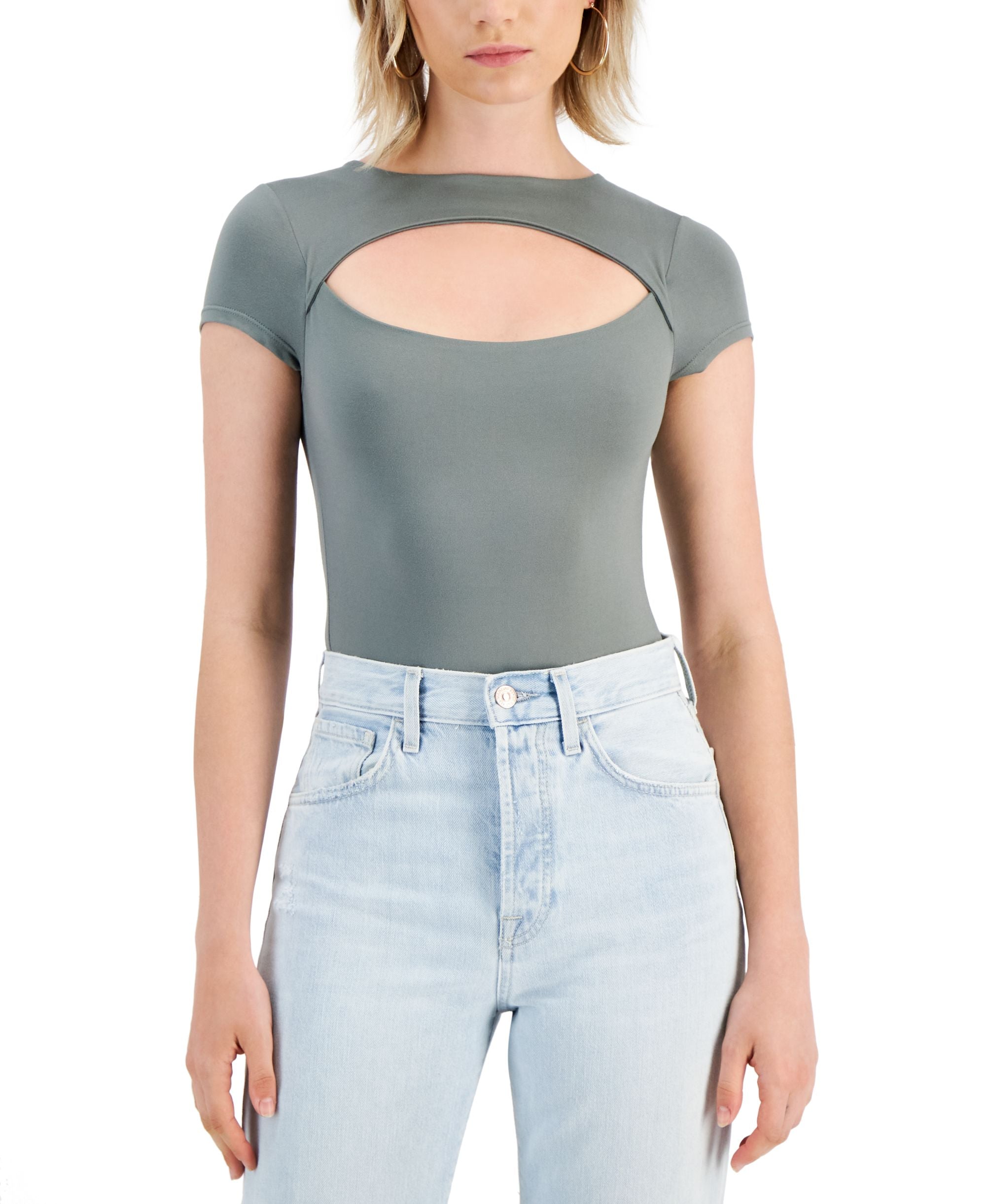 Juniors' Cutout Cap-Sleeve Bodysuit