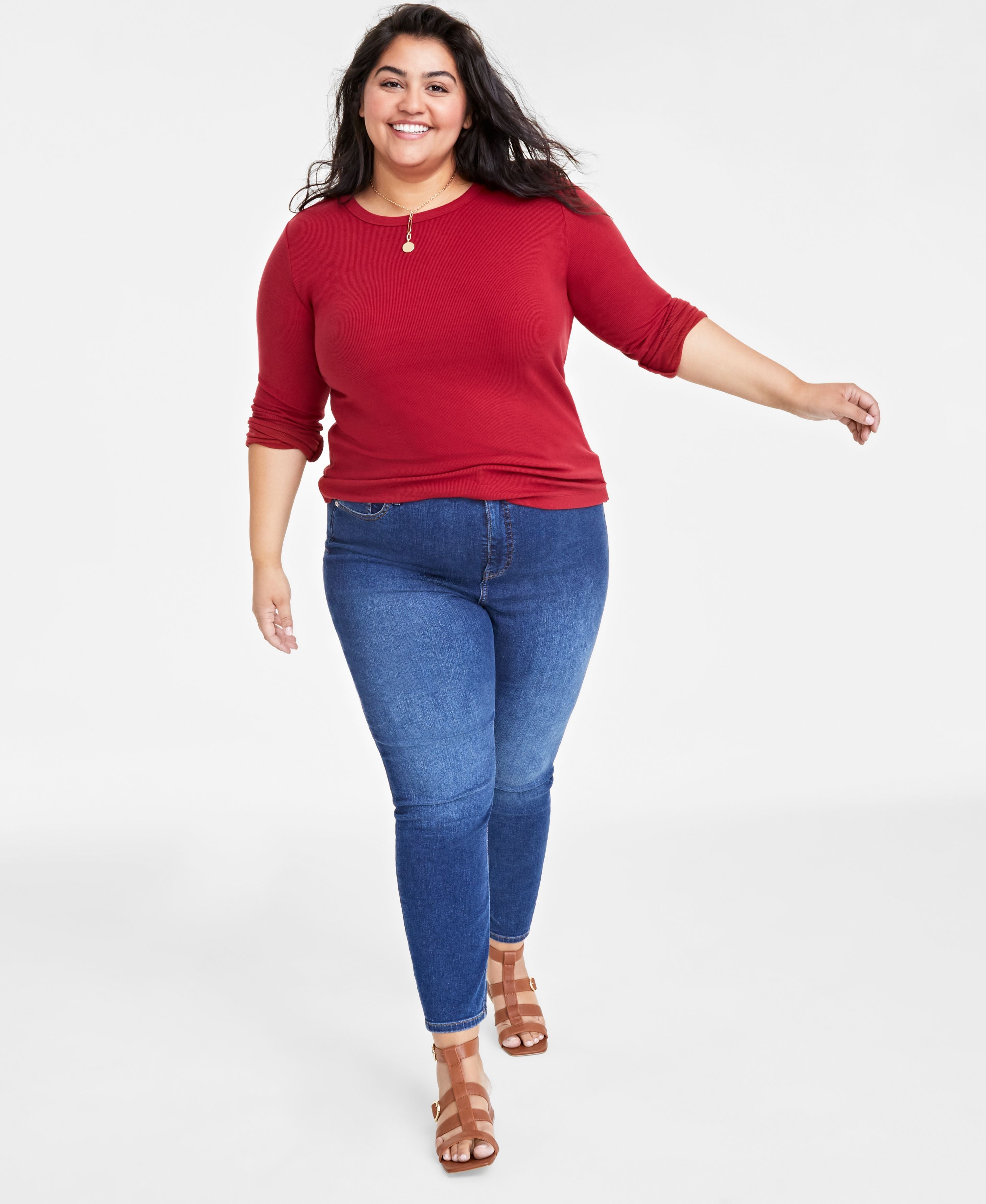 Plus Size Ribbed Long-Sleeve T-Shirt