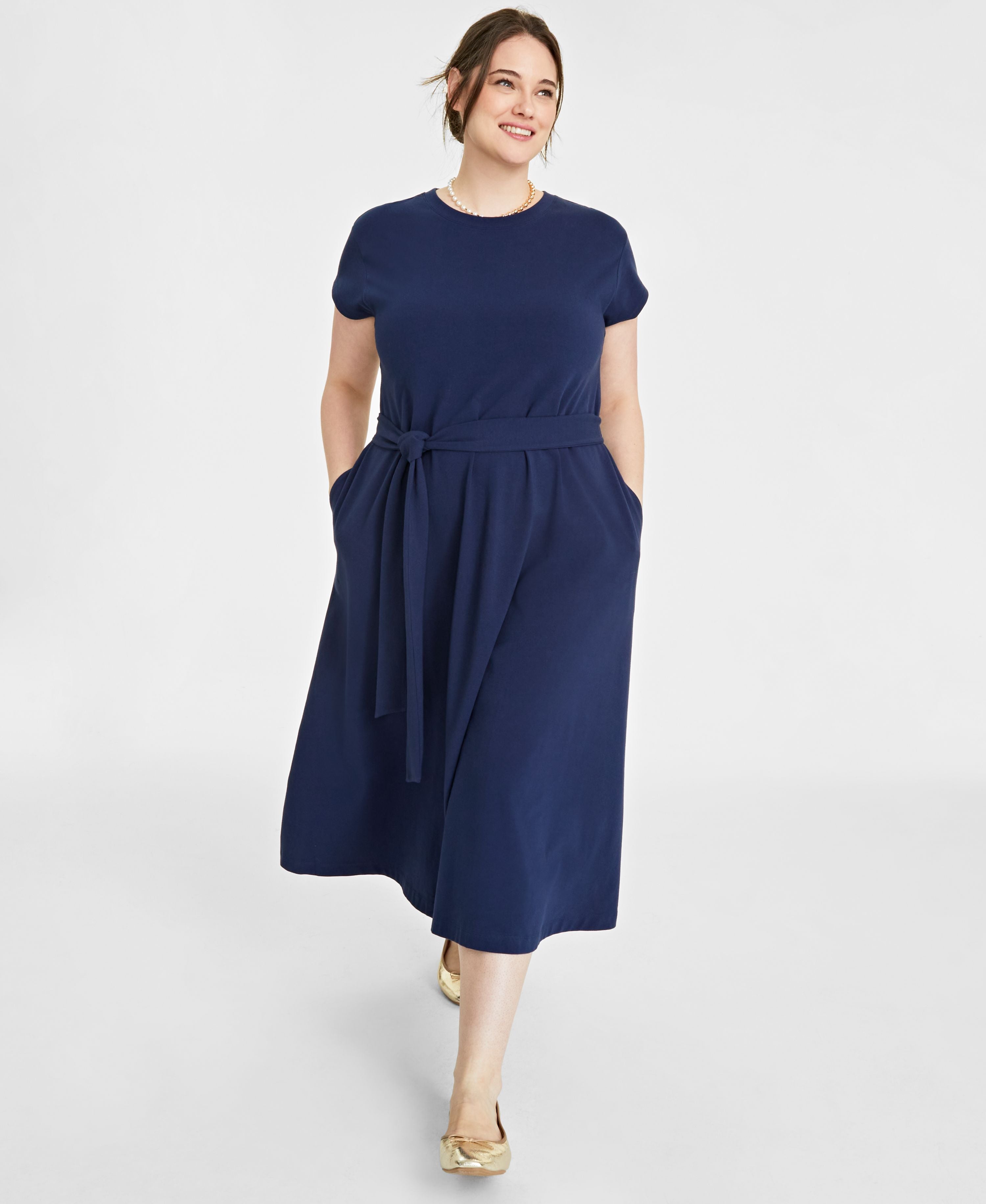 Plus Size Tie-Waist A-Line Midi Dress