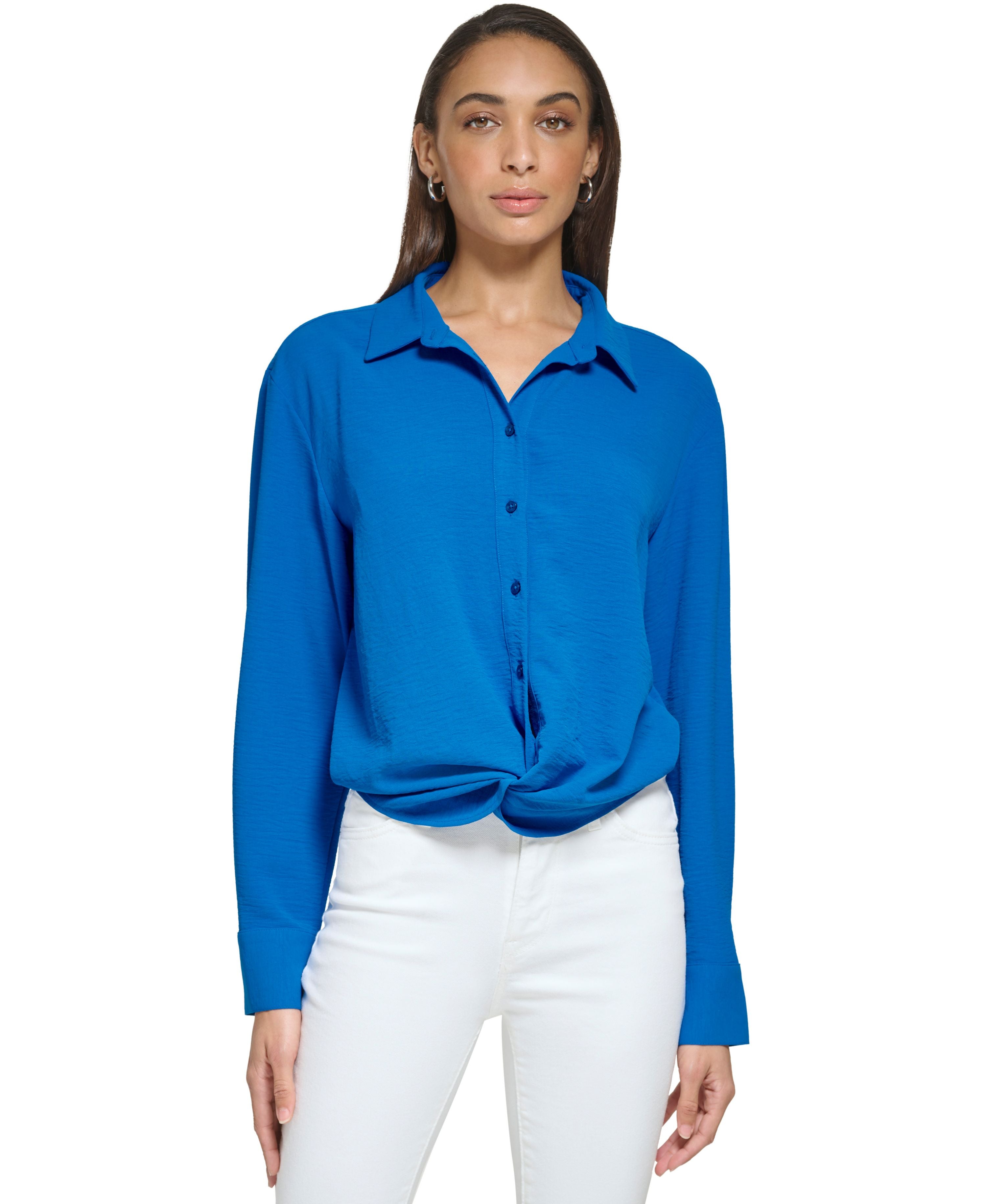 Twist Hem Button Front Blouse