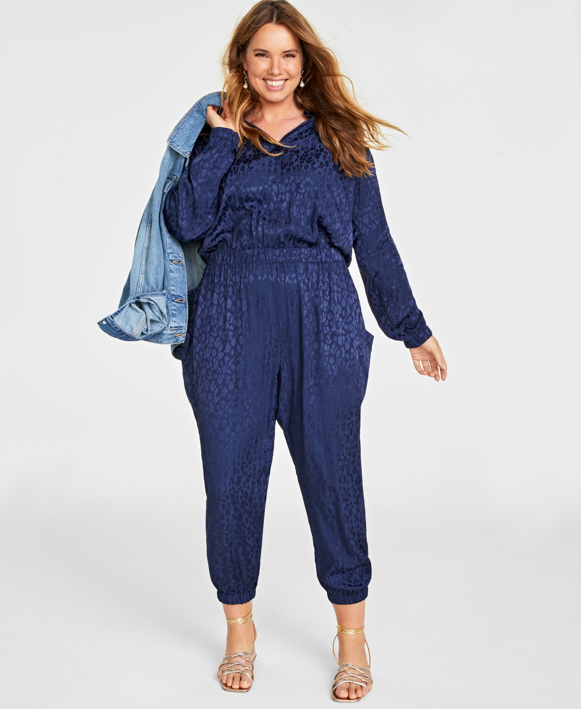 Plus Size Animal-Print Jacquard Jumpsuit