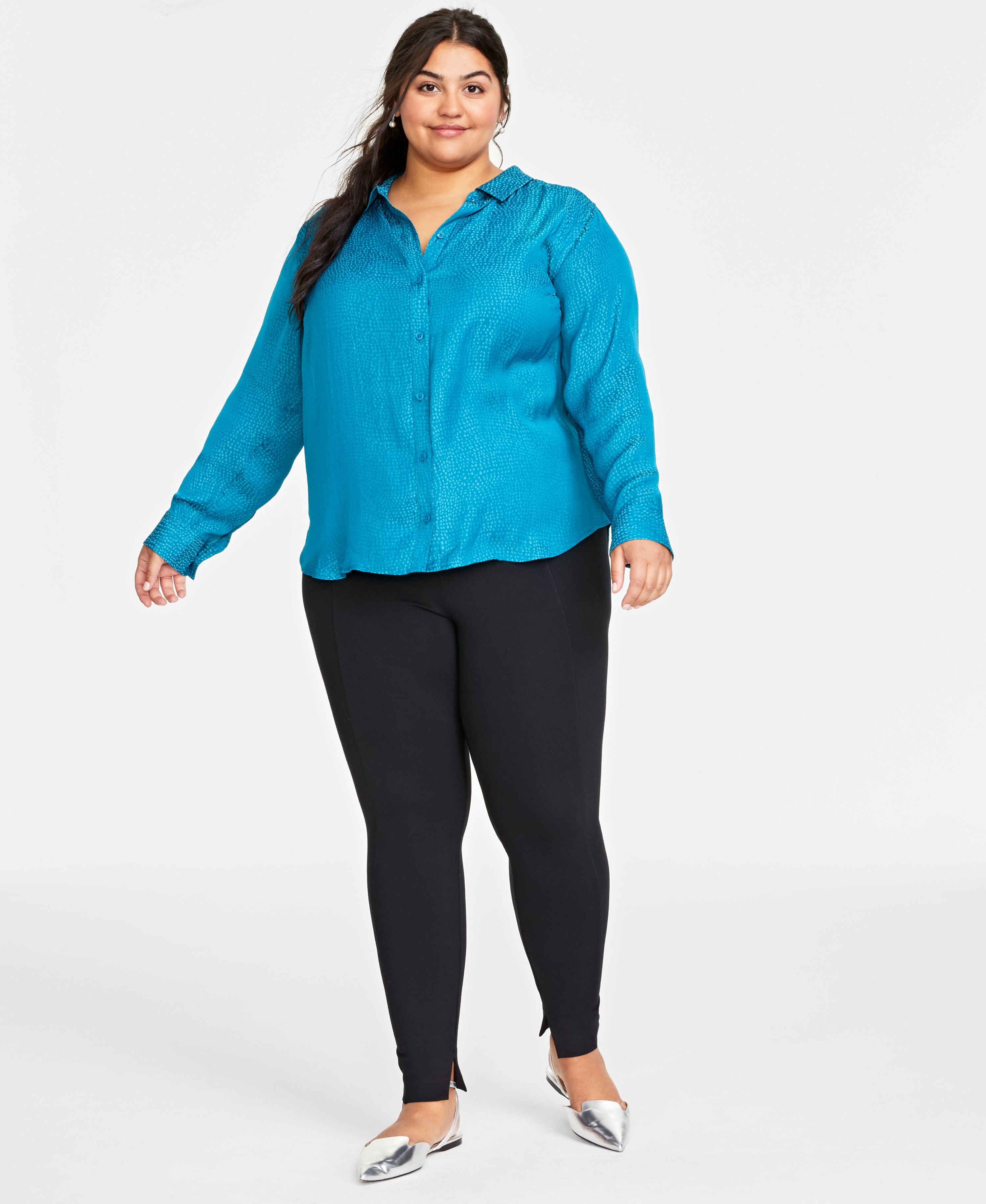 Plus Size Satin Jacquard Shirt