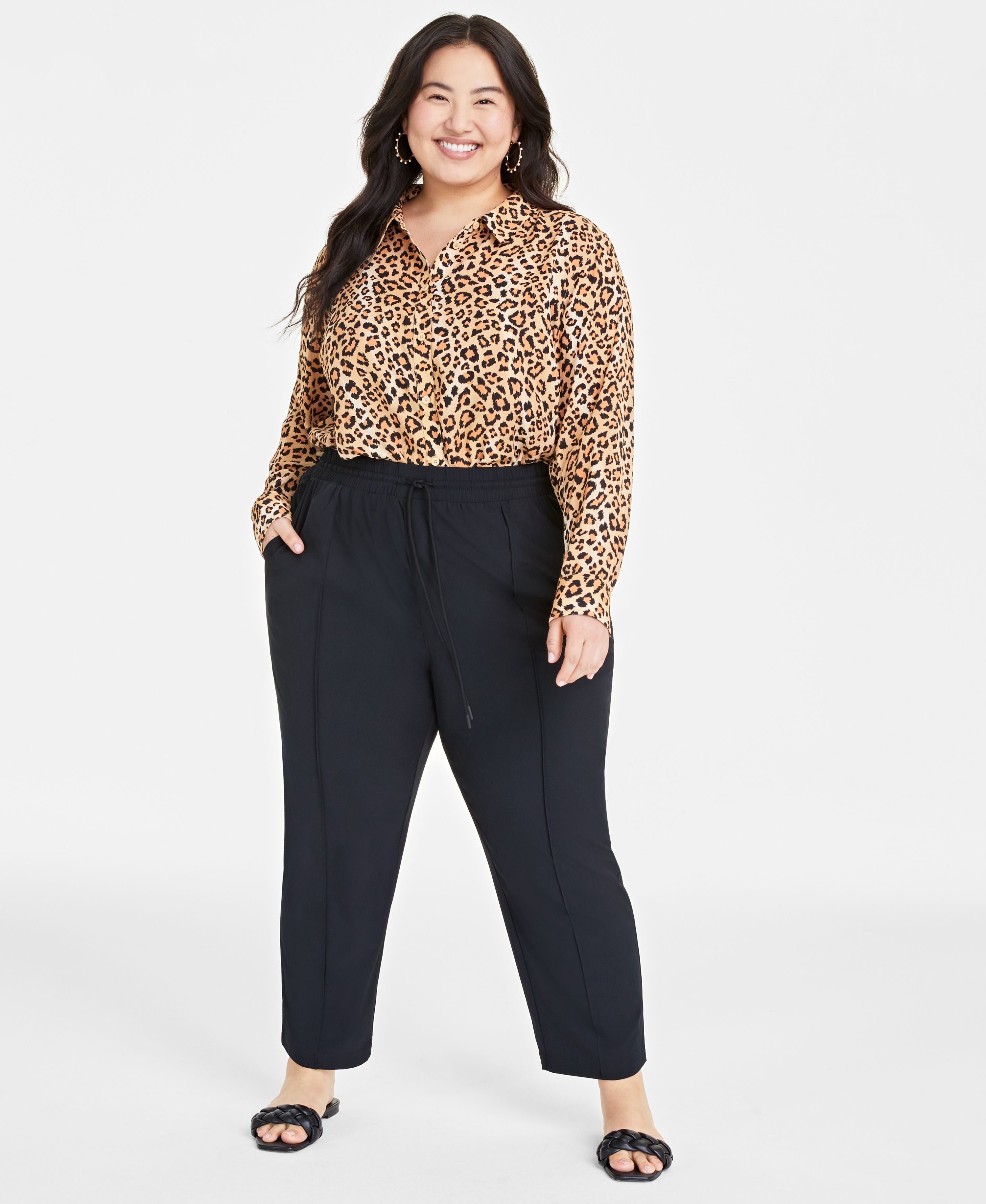 Plus Size Drawstring Commuter Pants