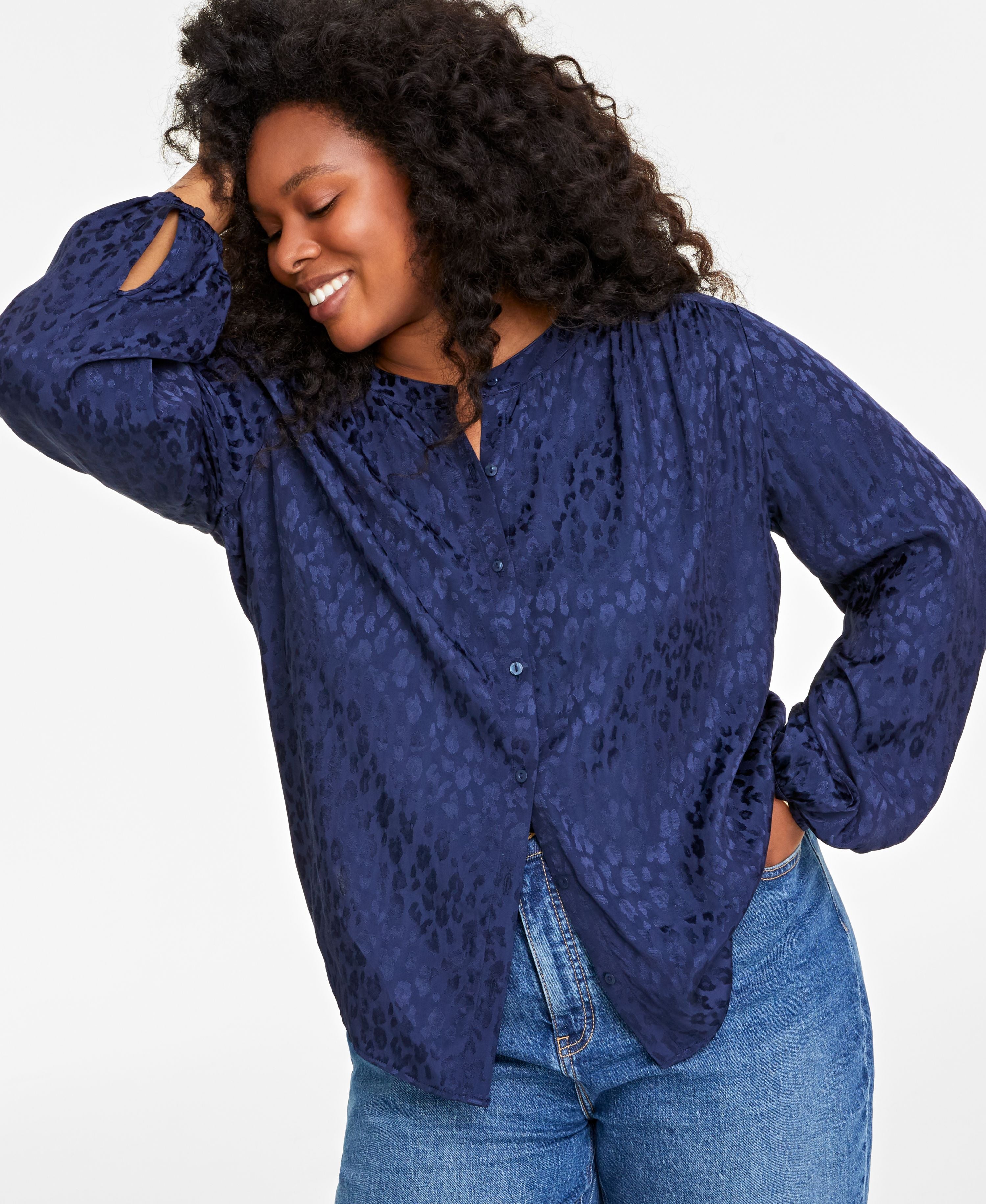 Plus Size Button-Front Jacquard Shirt