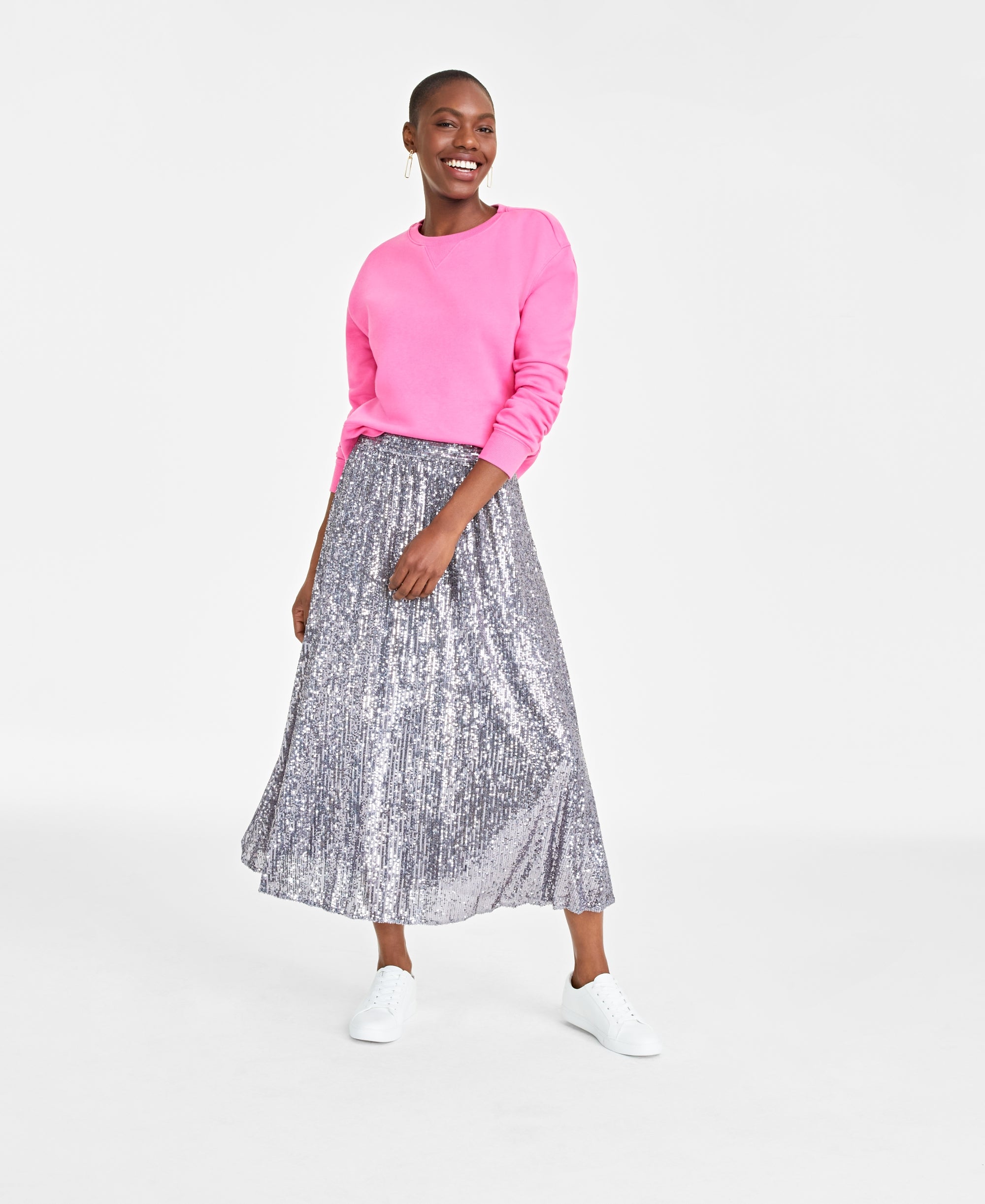 Women's Sequin Pleated Midi Skirt