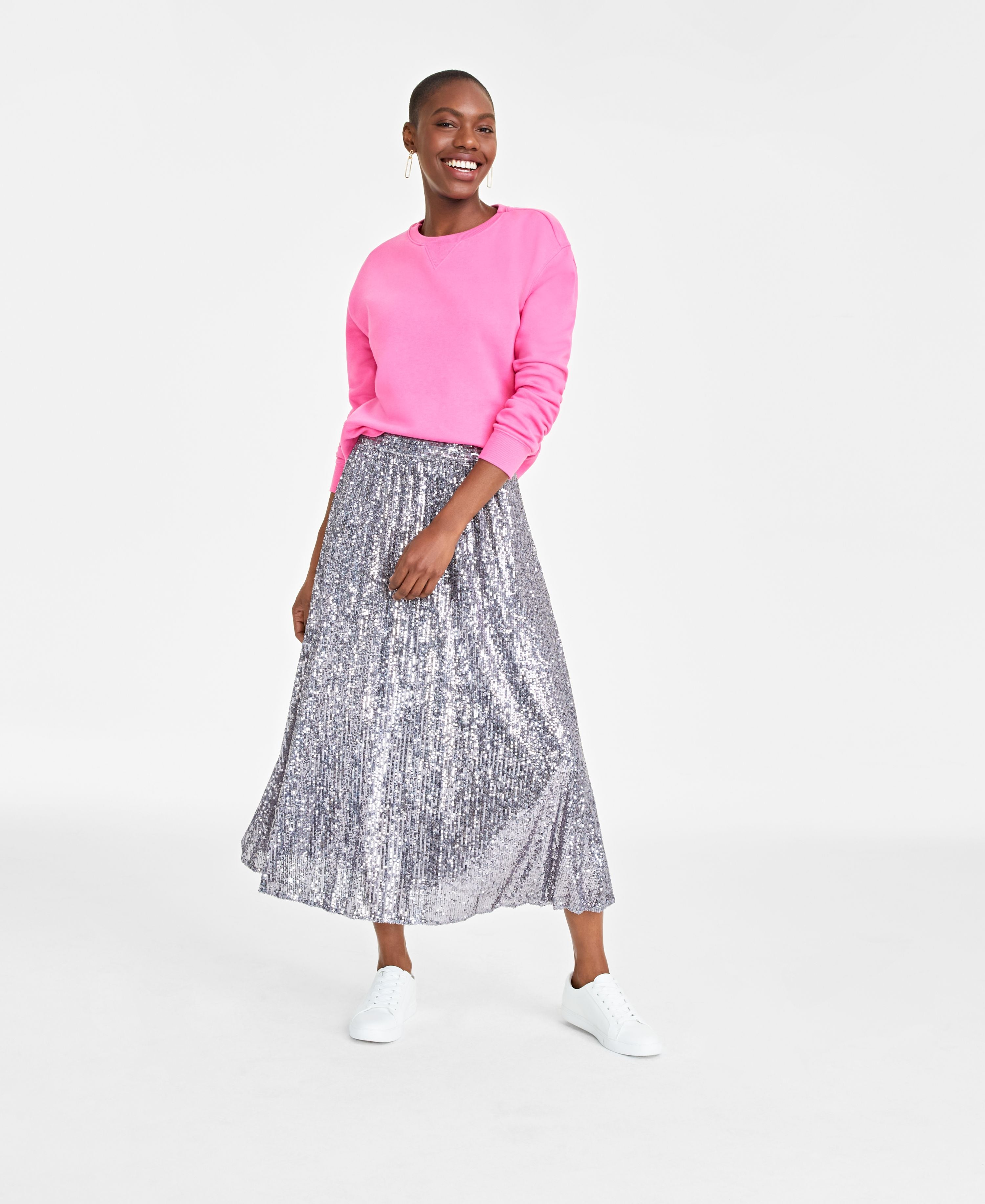 Women's Sequin Pleated Midi Skirt