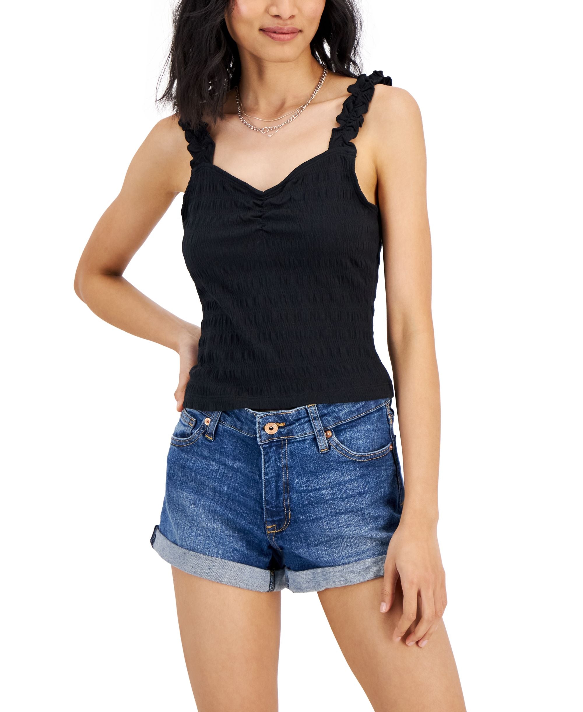 Juniors' Ruffled-Strap Smocked Tank Top