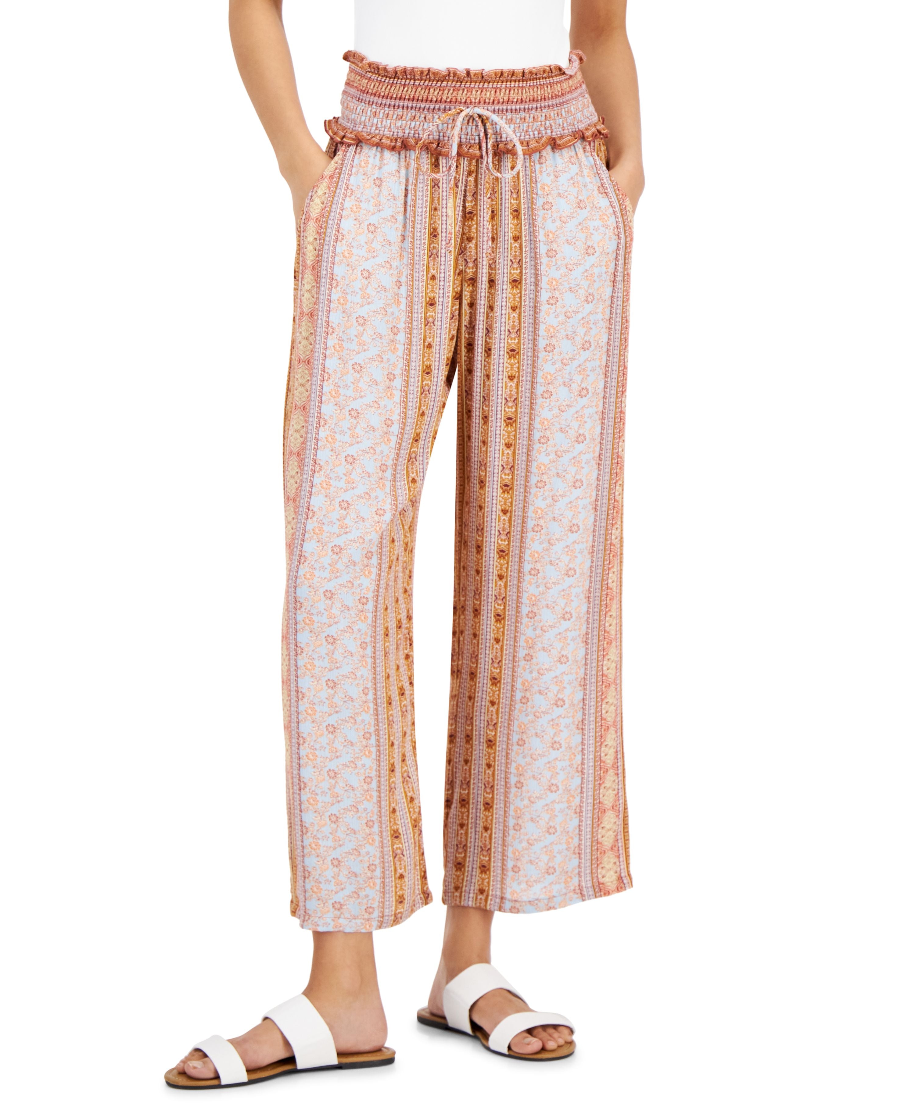 Juniors' Cropped Pull-On Wide-Leg Pants