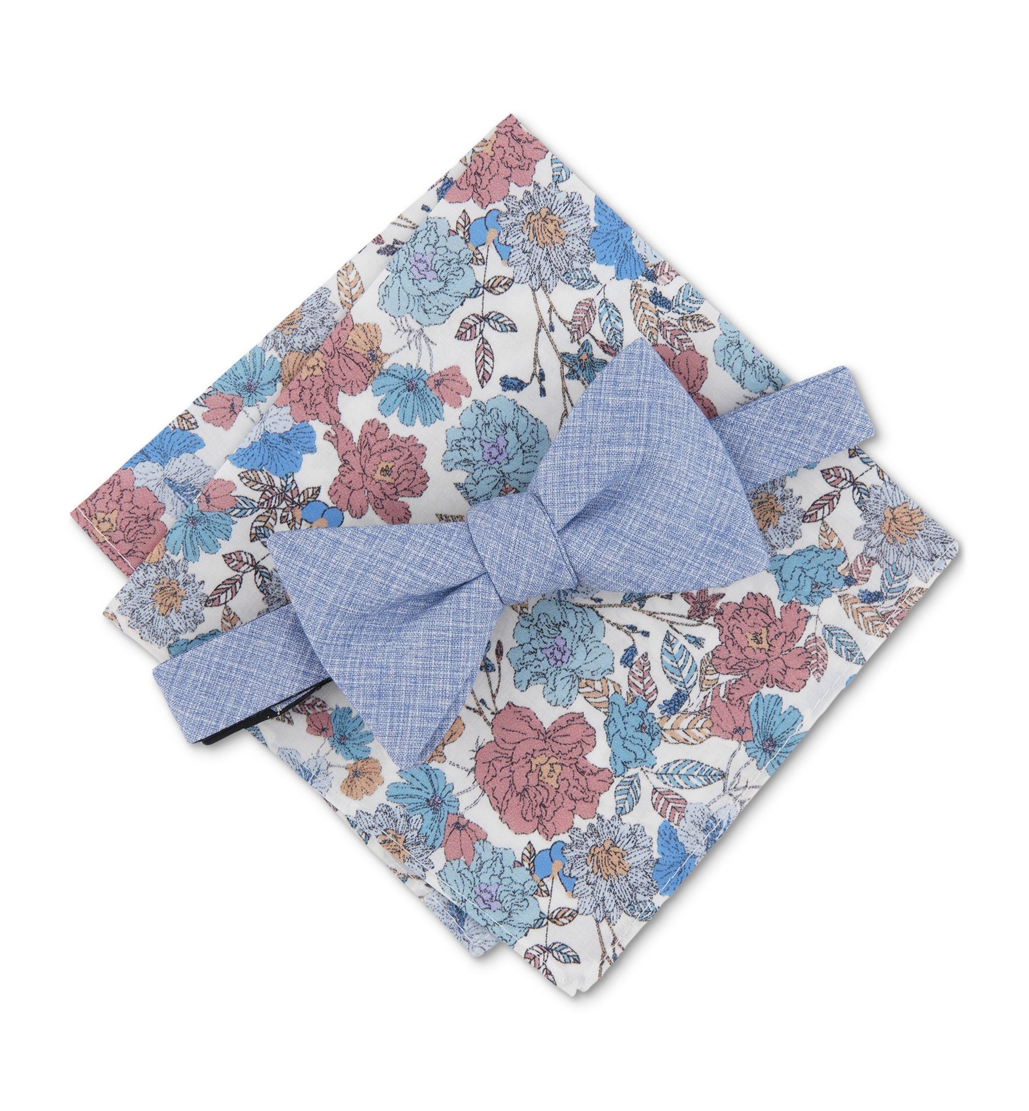 Men's Alden Solid Bow Tie & Floral Pocket Square Set