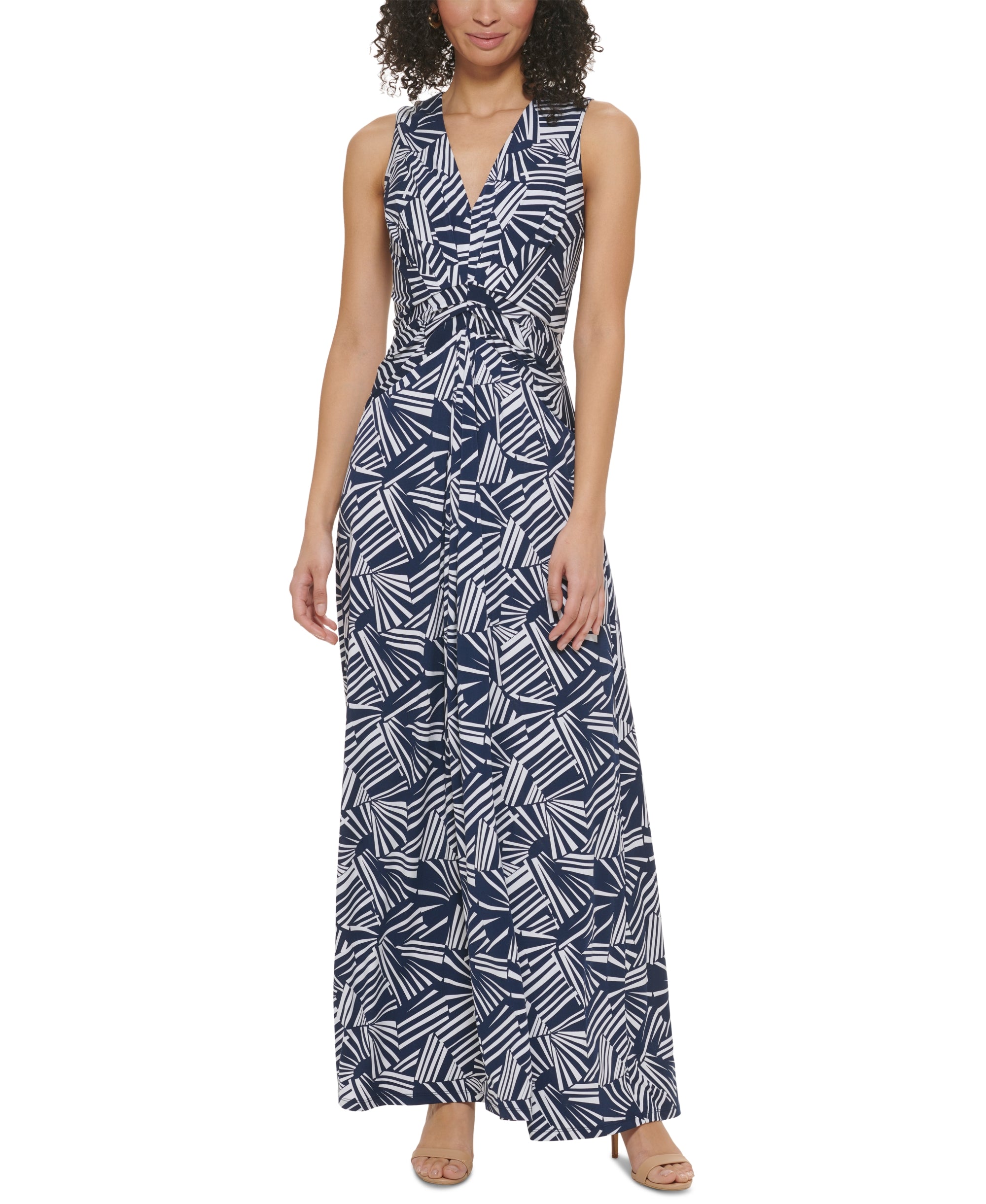 Women's V-Neck Tuck-Front Maxi Dress