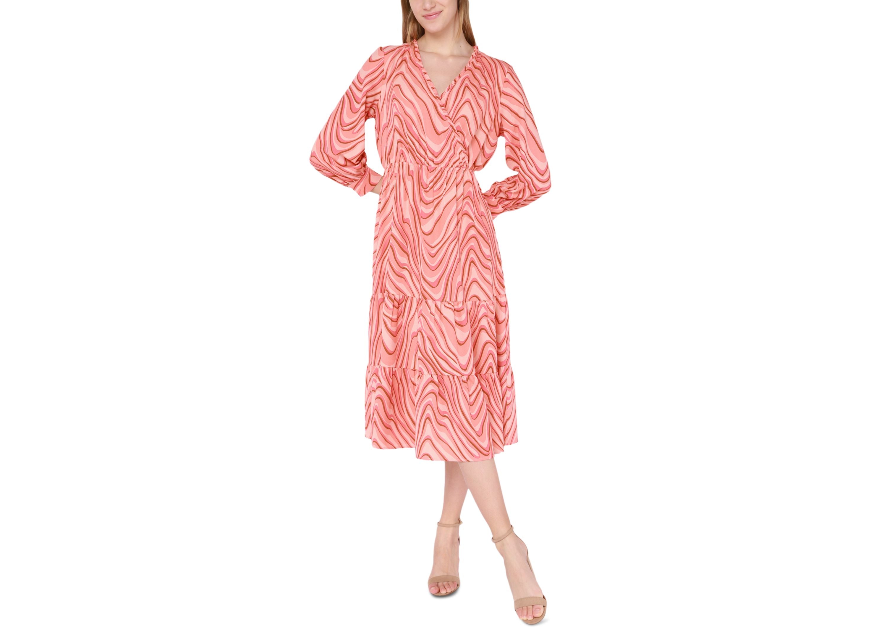 Women's Paisley-Print Wrap-Front Ruffled Midi Dress