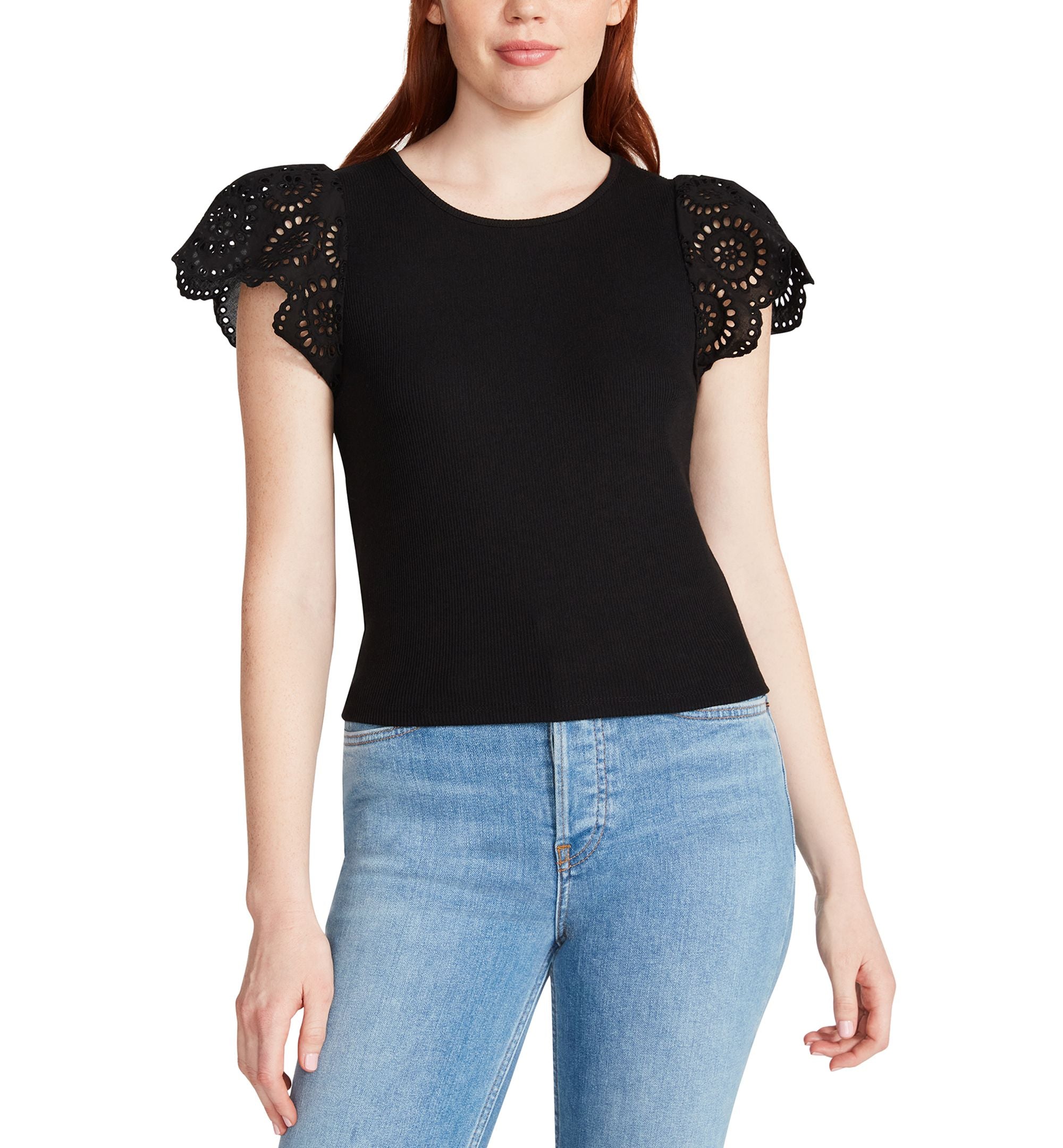 Women's Olina Mixed-Media-Sleeve Knit Top